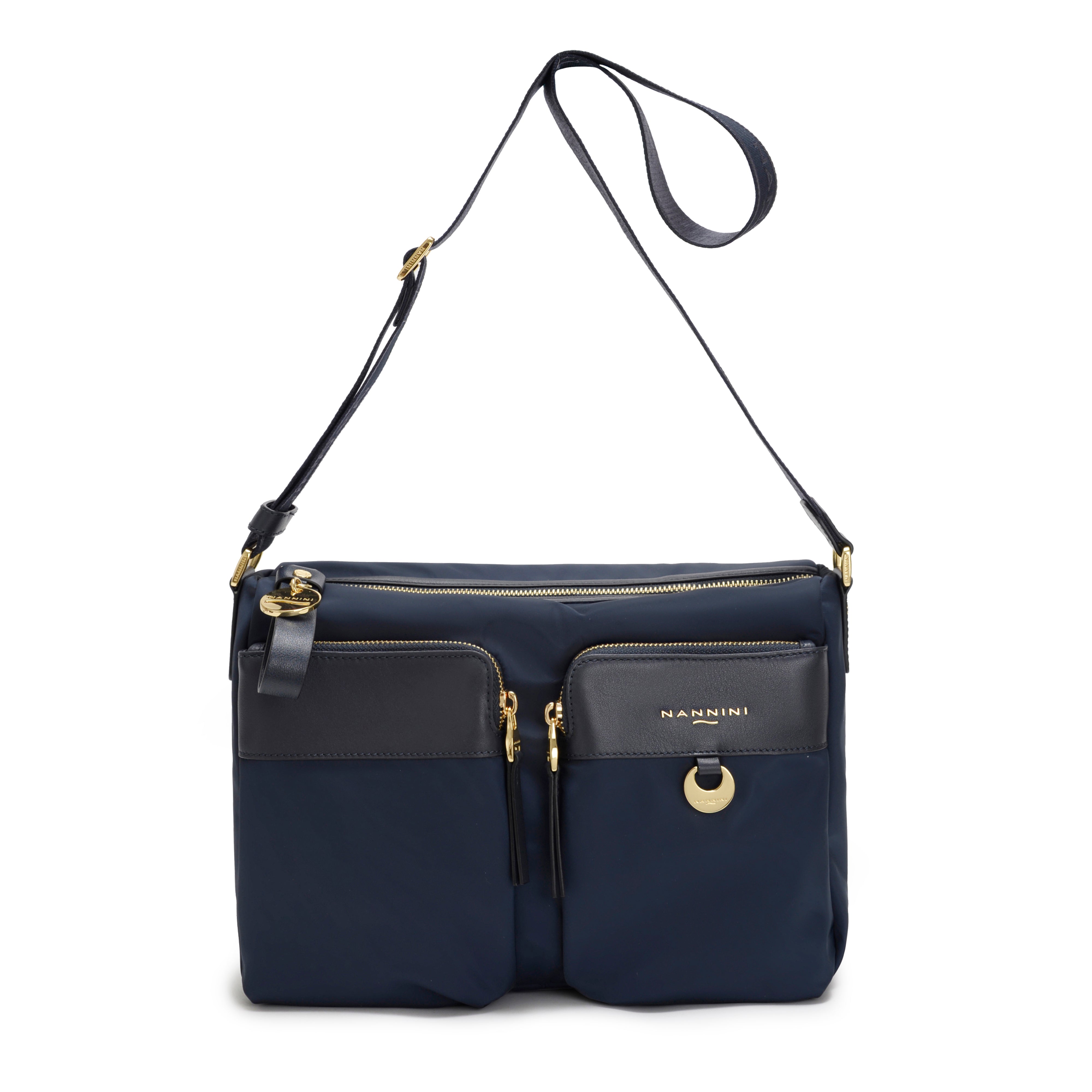 NANNINI borsa spalla donna pelle testurizzata blu metalleria