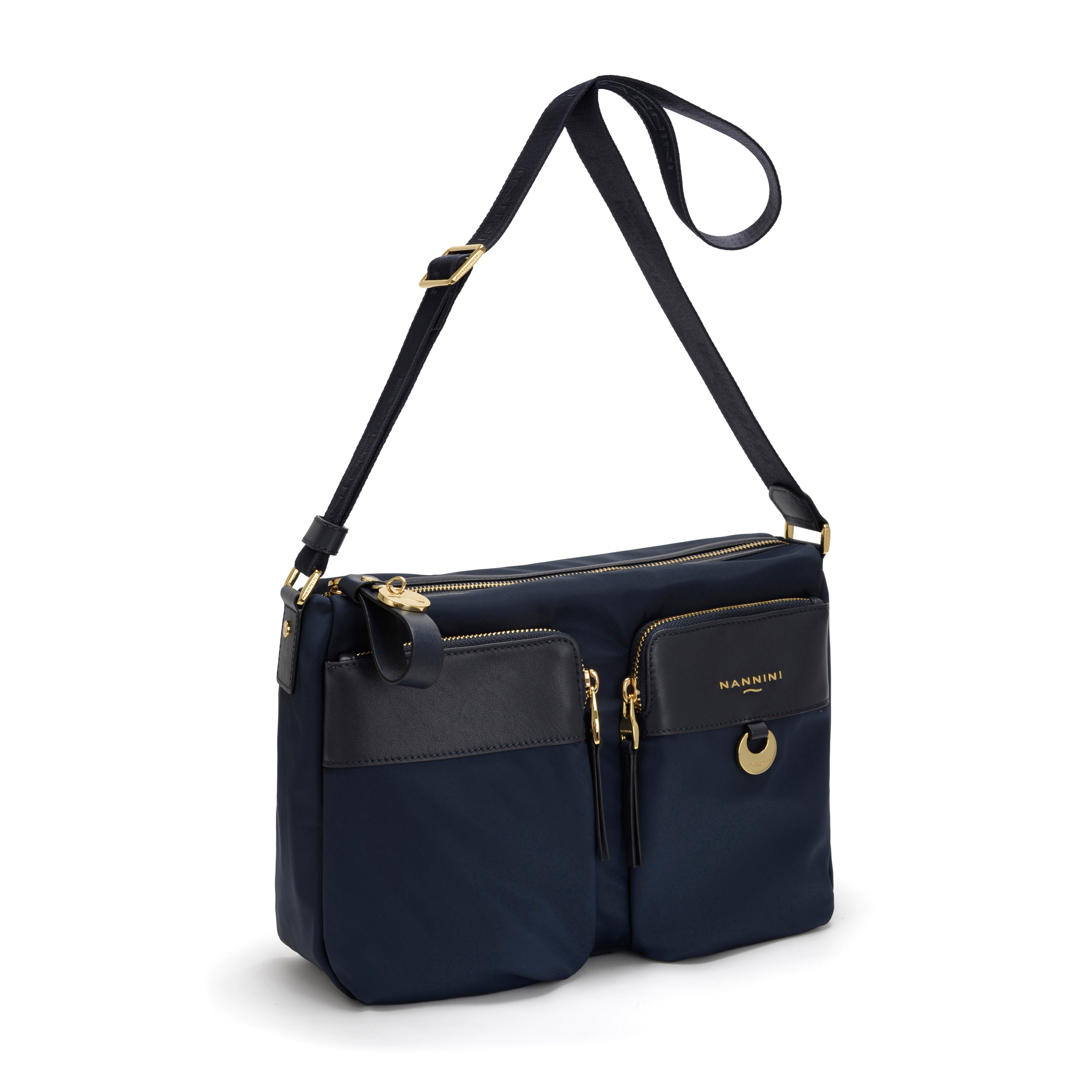 NANNINI tracolla piccola pelle saffiano blu cobalto scuro