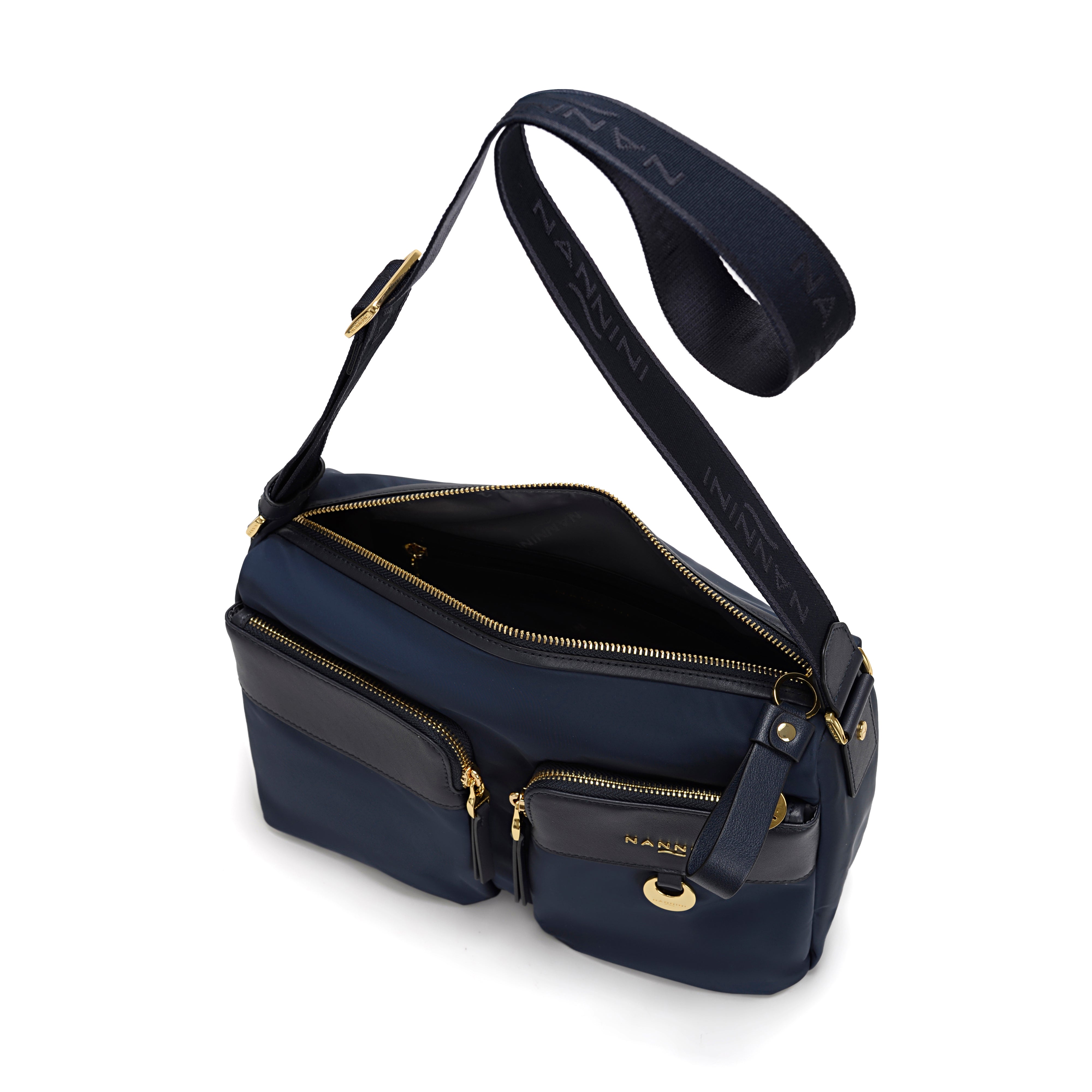 NANNINI borsa a mano pelle martellata blu scuro donna