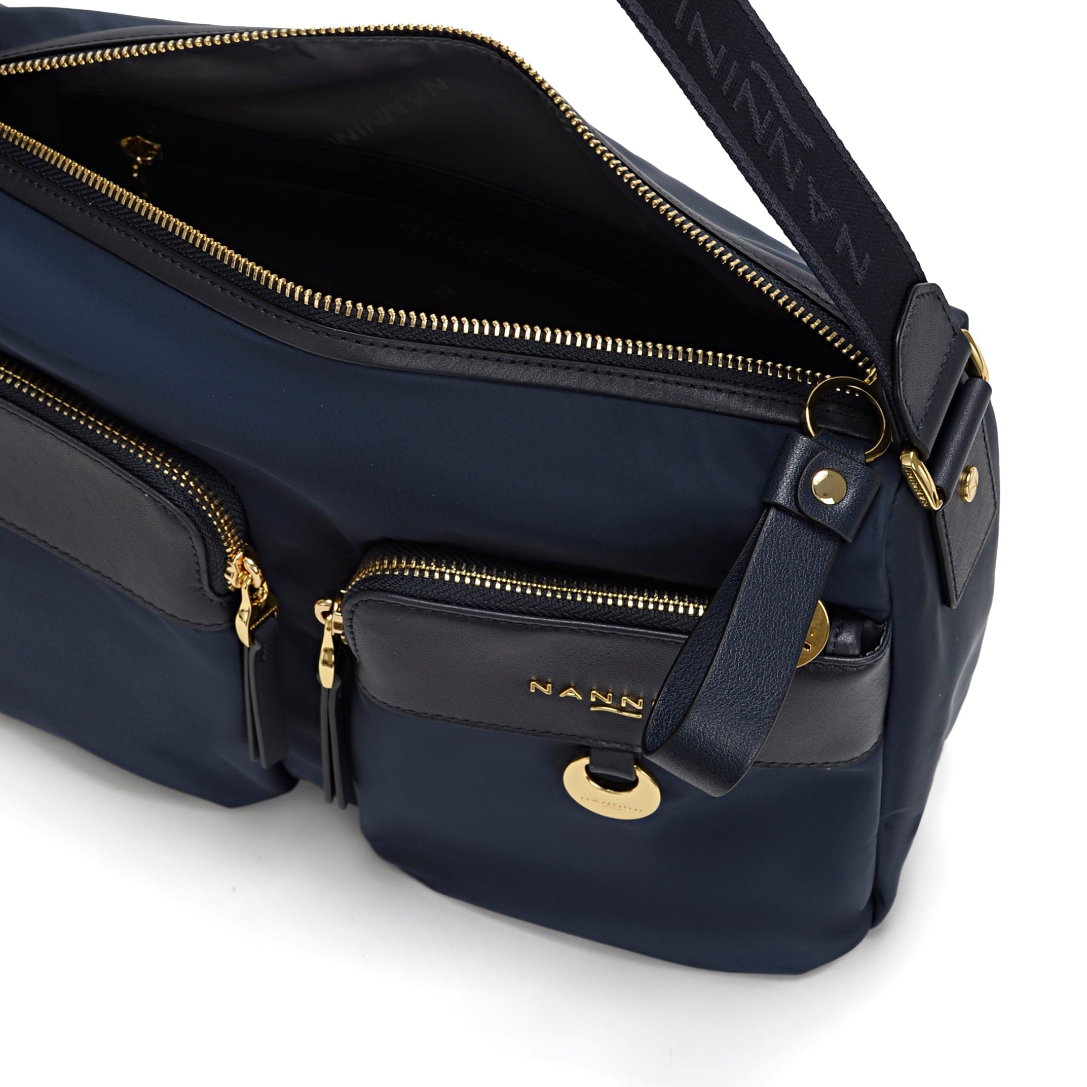 NANNINI Borsa a mano pelle martellata blu navy