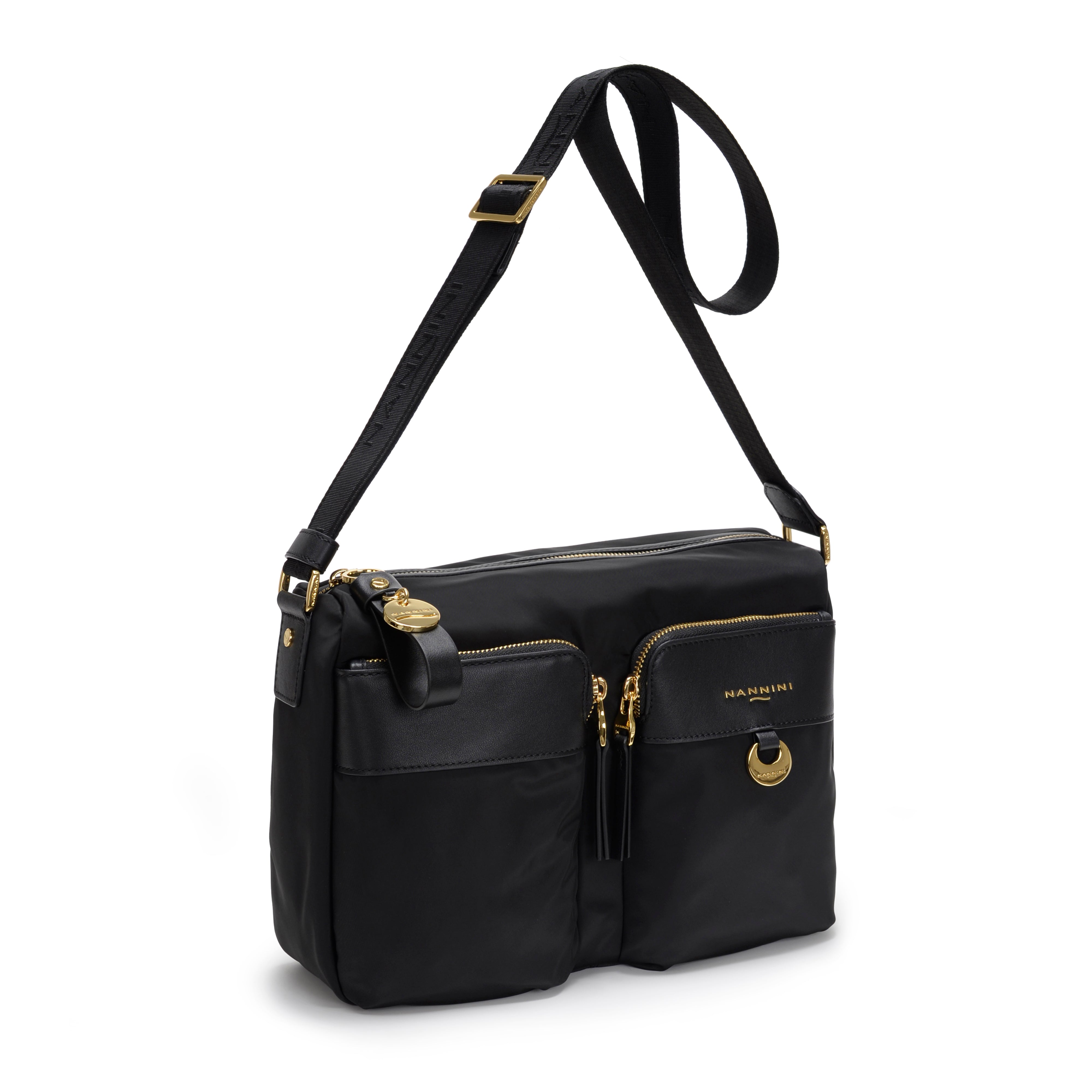 NANNINI shopper similpelle nera effetto bottalato donna elegante