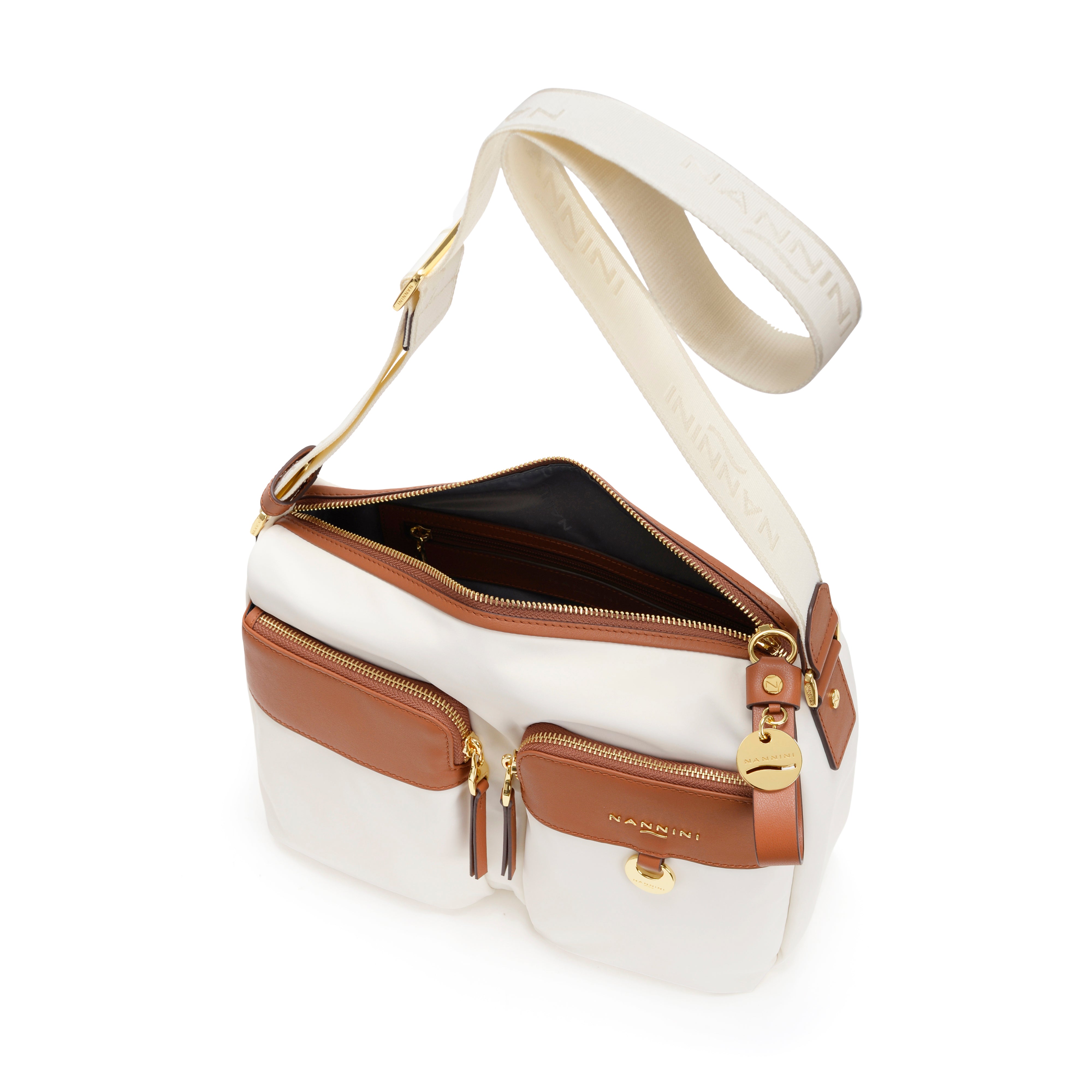 NANNINI borsa spalla pelle martellata cuoio 19026 Off-White