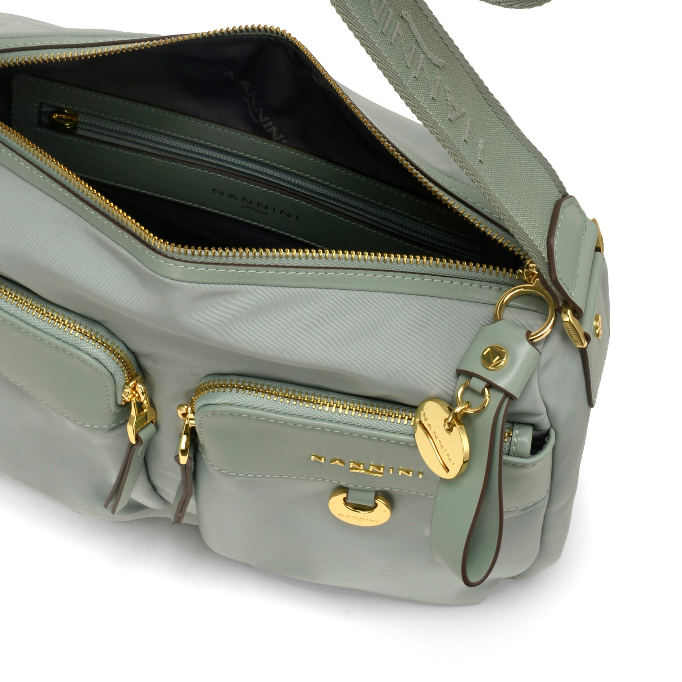 NANNINI borsa spalla donna intrecciata rafia salvia estiva
