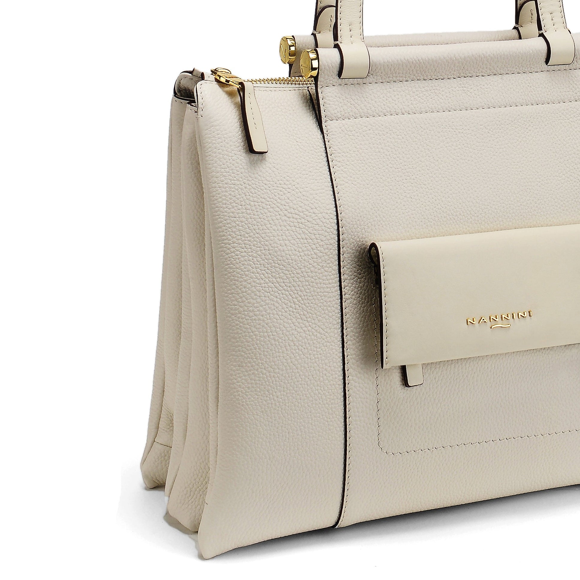 NANNINI borsa spalla donna pelle liscia martellata avorio metalleria