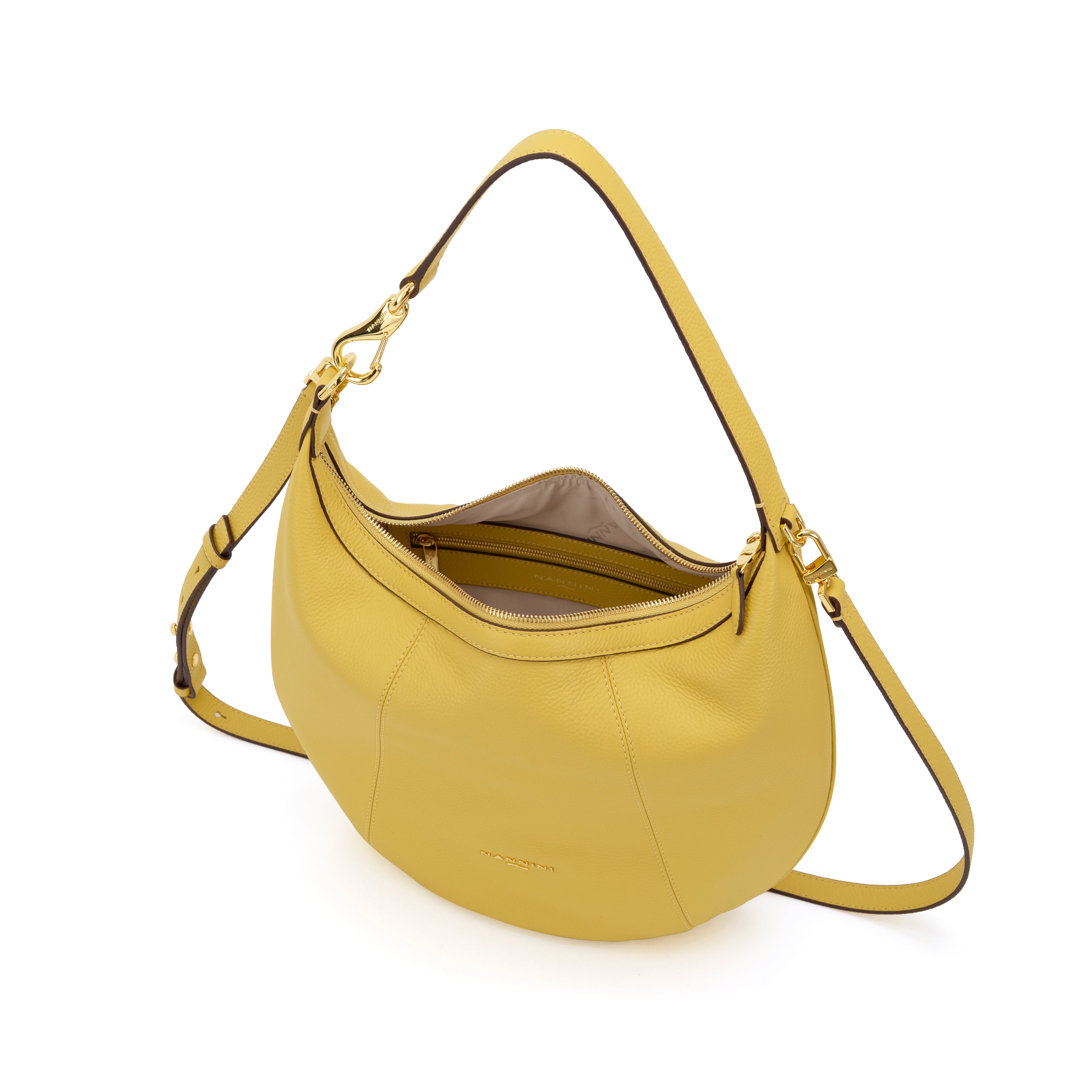 NANNINI borsa spalla martellata gialla manici lunghi media