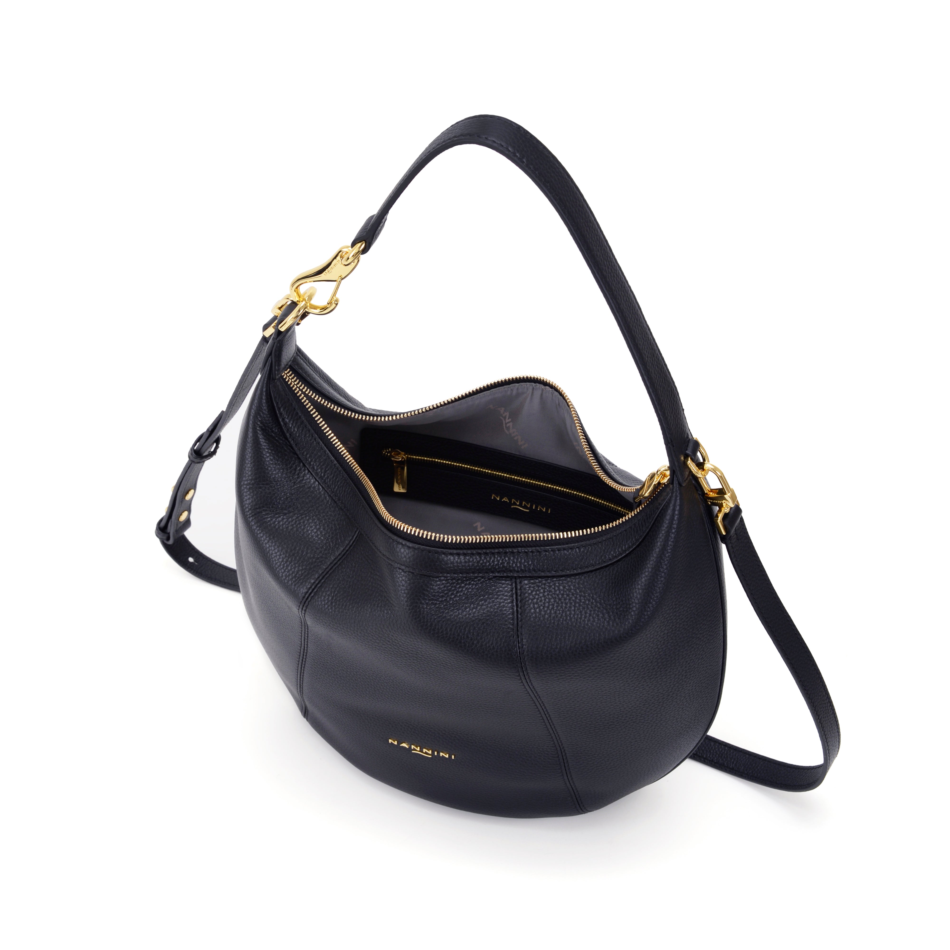 NANNINI borsa tracolla pelle saffiano blu catena oro