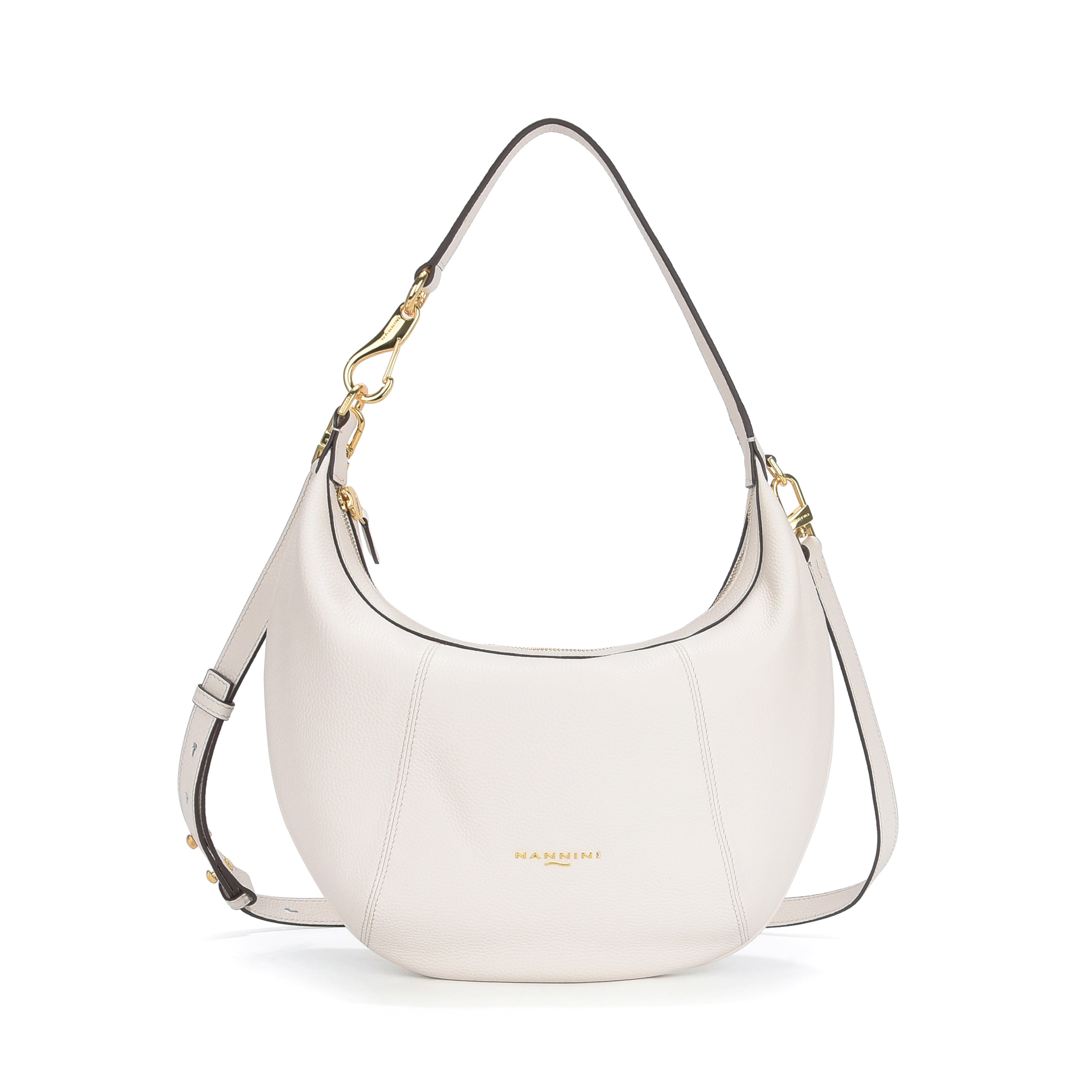 NANNINI borsa spalla donna pelle martellata beige tracolla regolabile