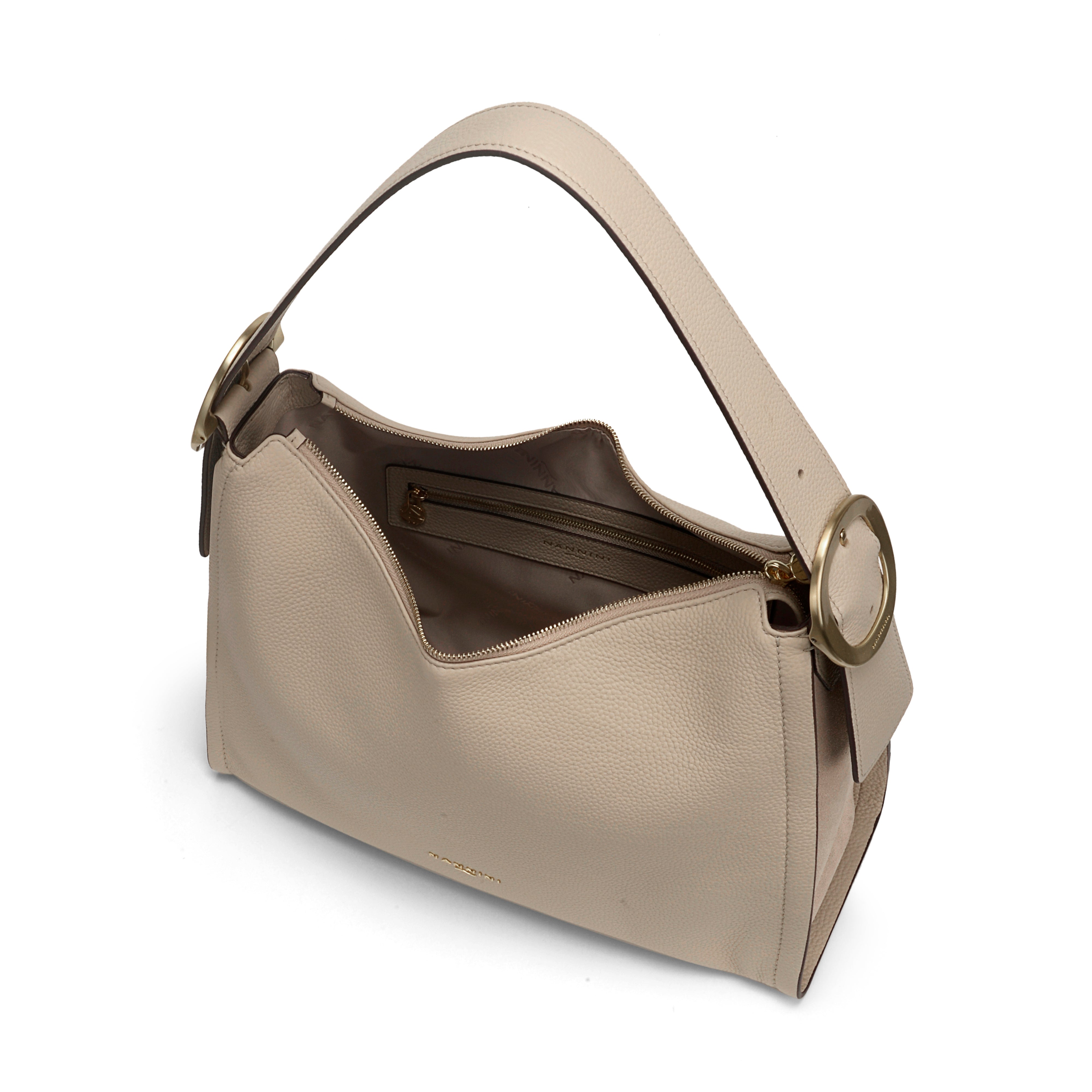 NANNINI borsa spalla donna pelle liscia beige manici catena