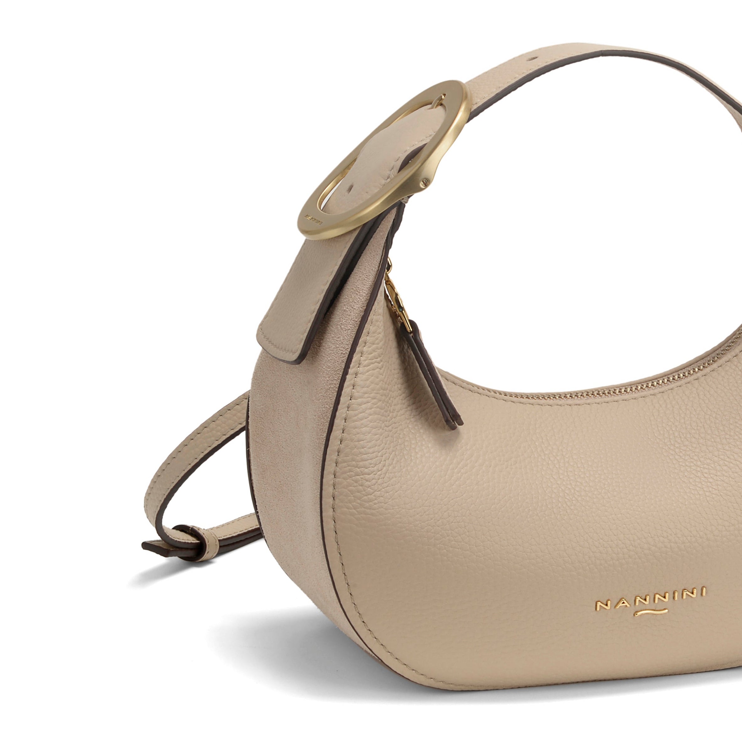 NANNINI borsa a spalla pelle martellata beige tracolla regolabile