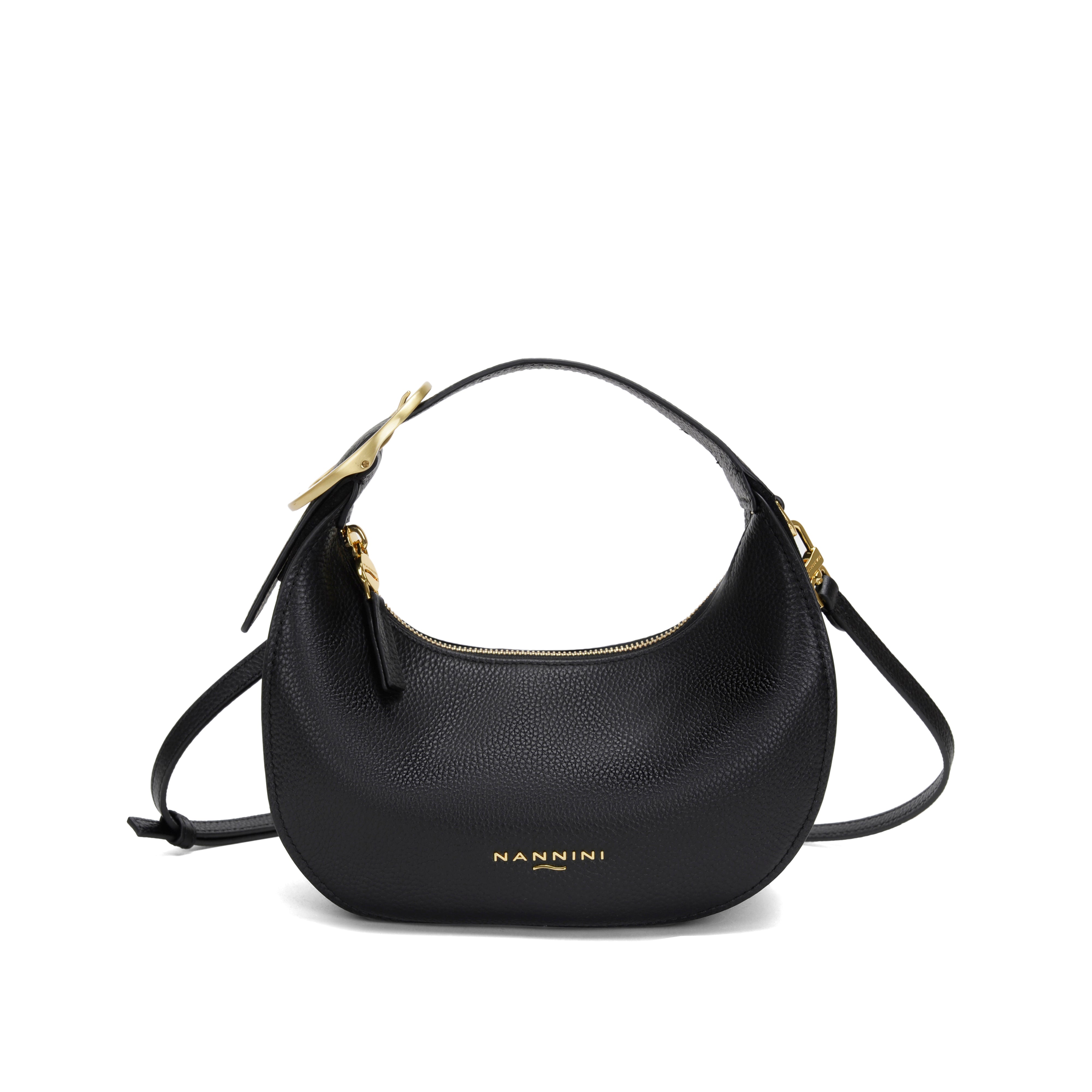 NANNINI borsa spalla donna pelle martellata nera