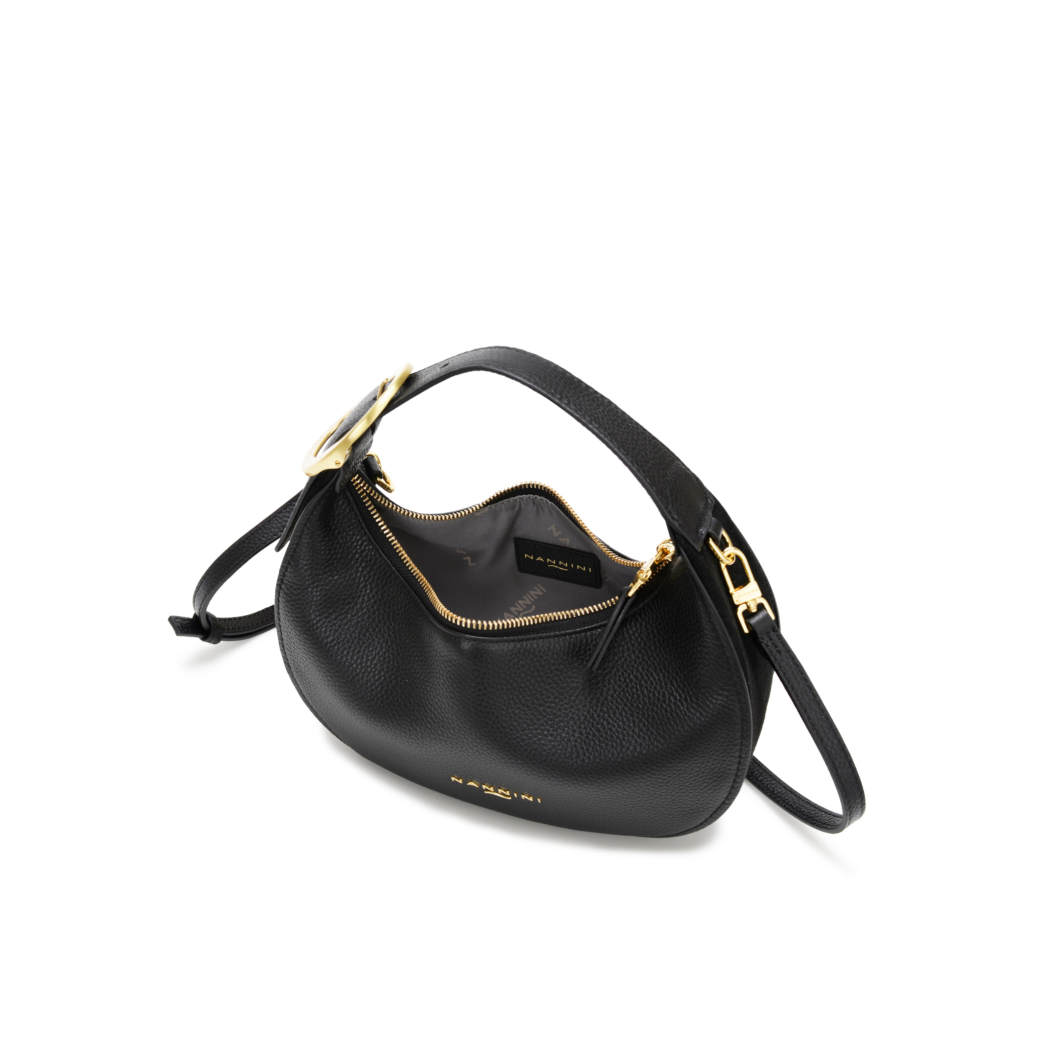 NANNINI pochette ecopelle texture laminata nero piccola tracolla