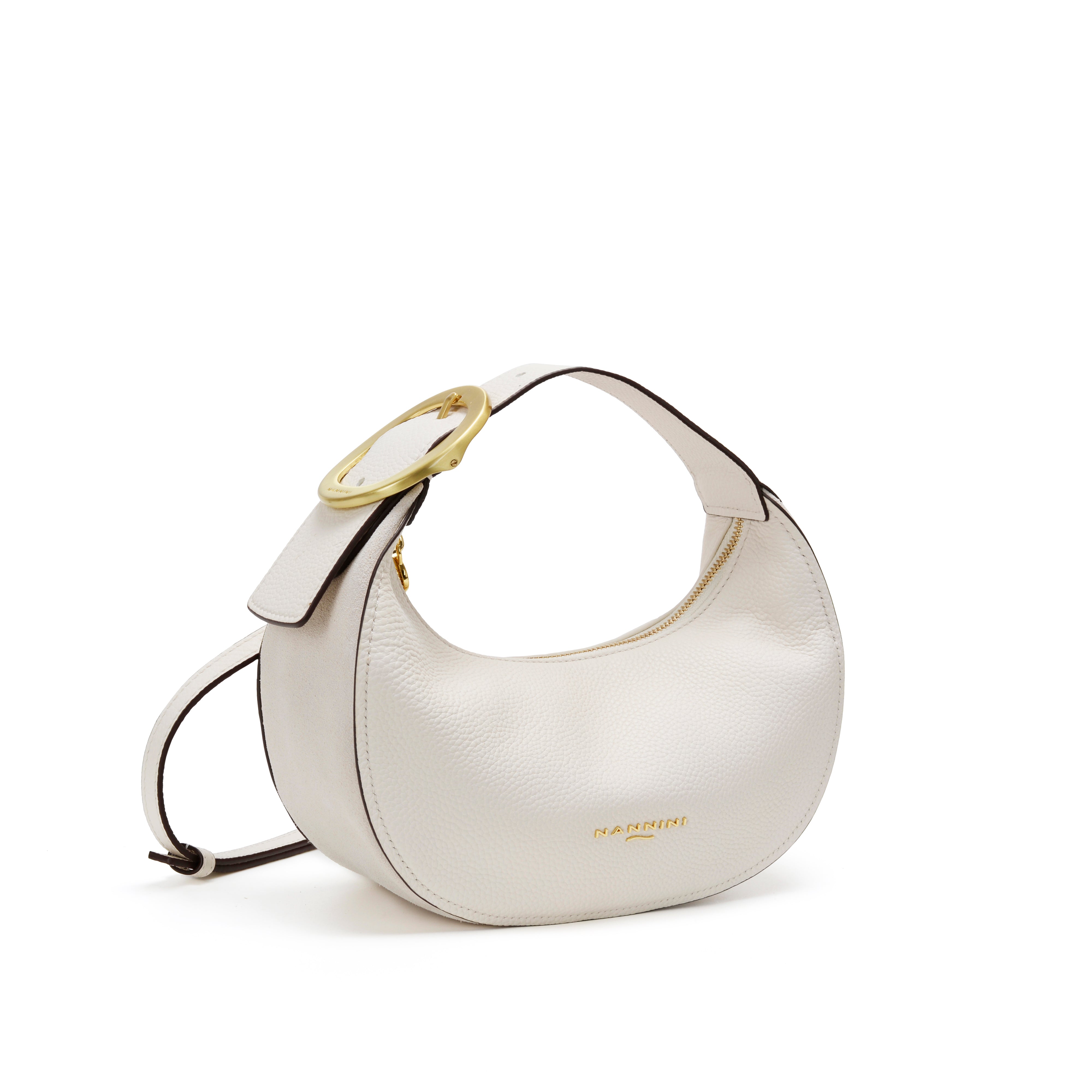 NANNINI mini borsa tracolla pelle vernice beige logo