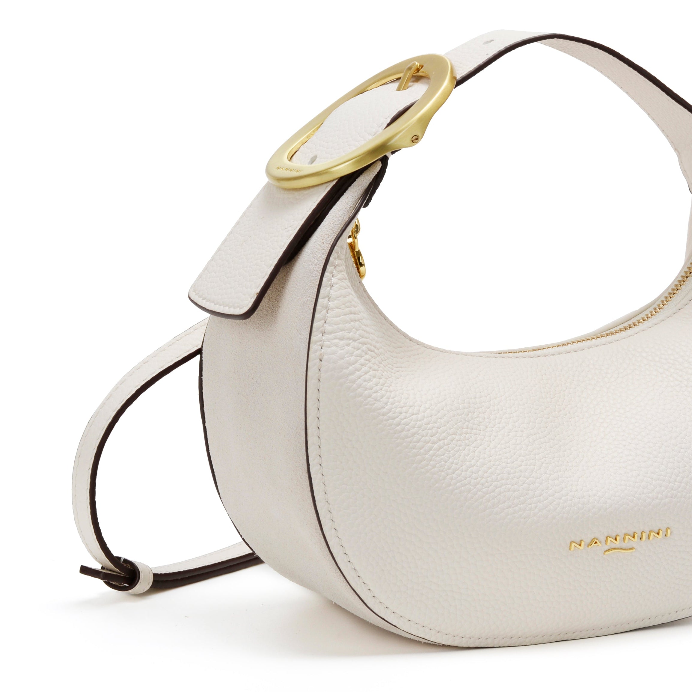 NANNINI Borsa a mano pelle martellata bianco sporco chiara