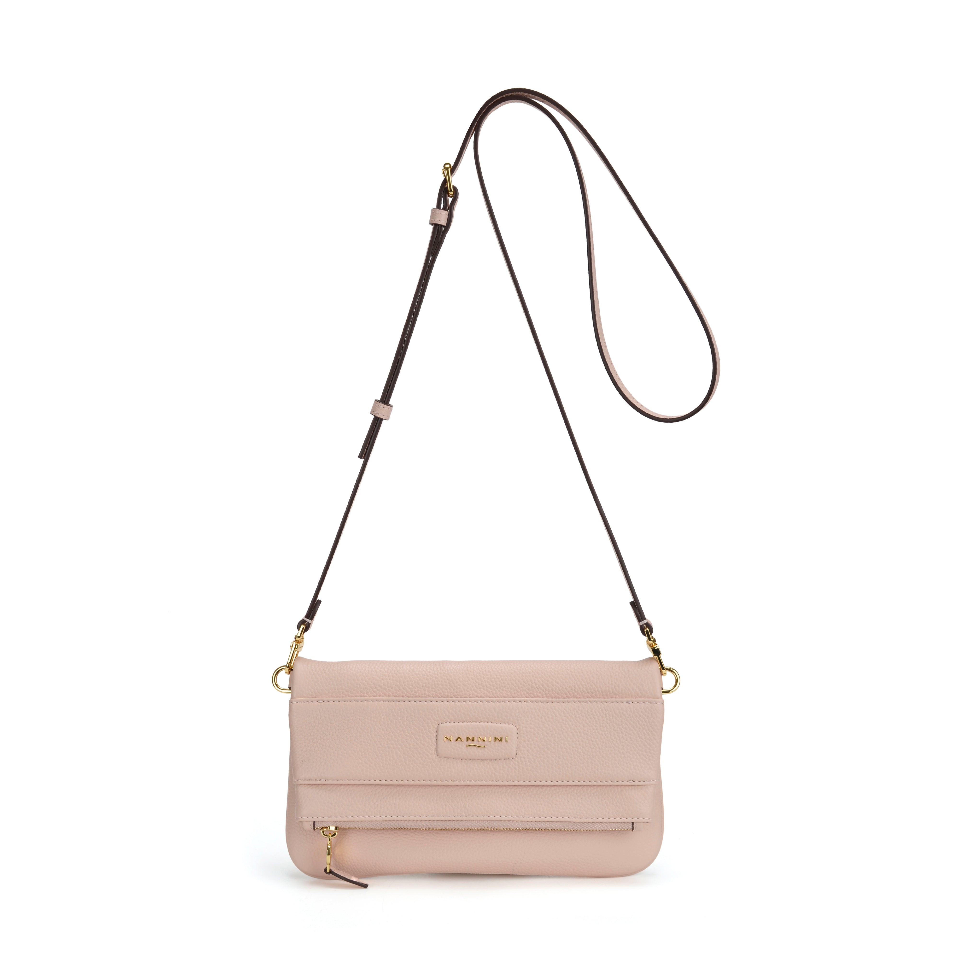 NANNINI tracolla saffiano cipria logo oro metallo donna