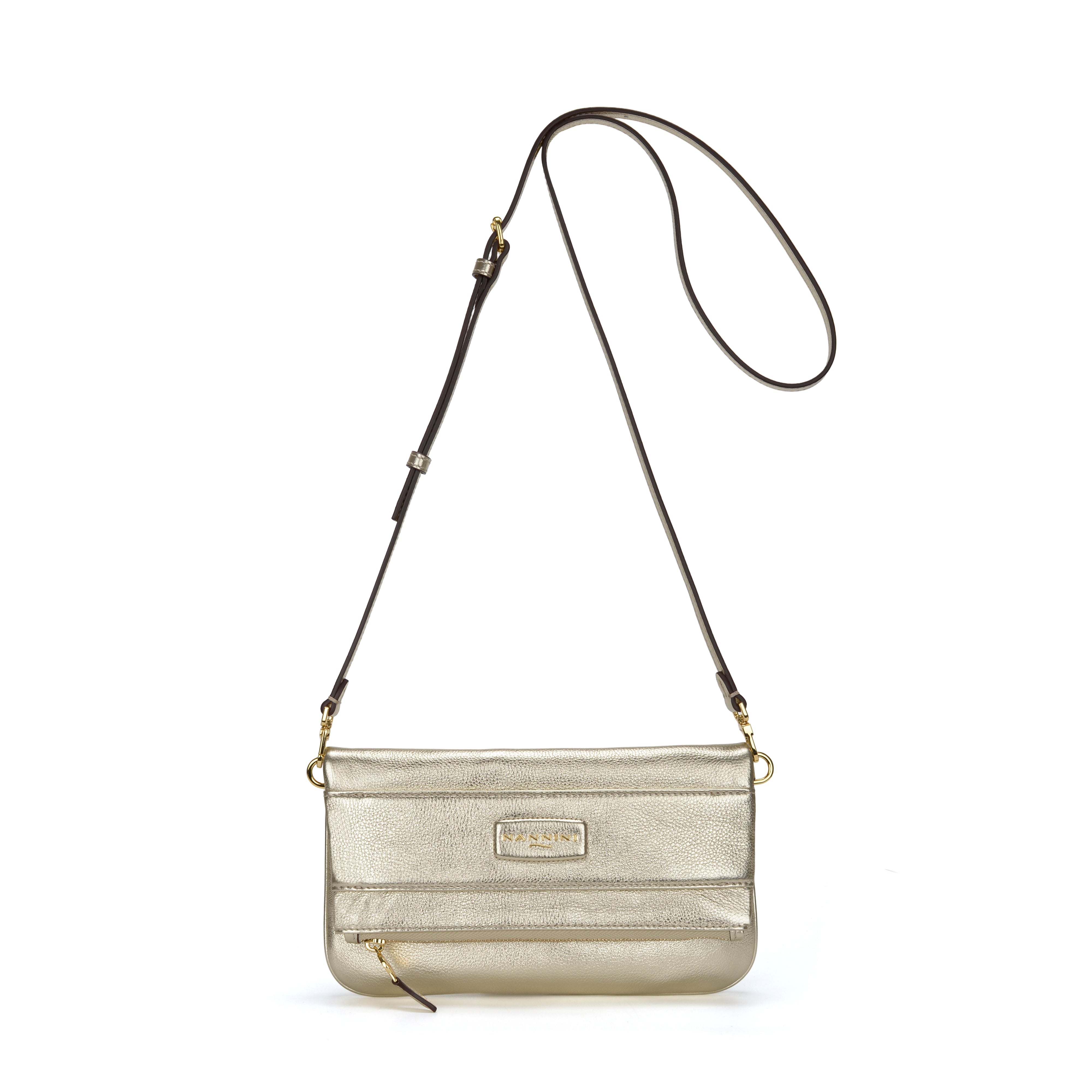 NANNINI borsa pelle trapuntata spalla metallo oro marrone