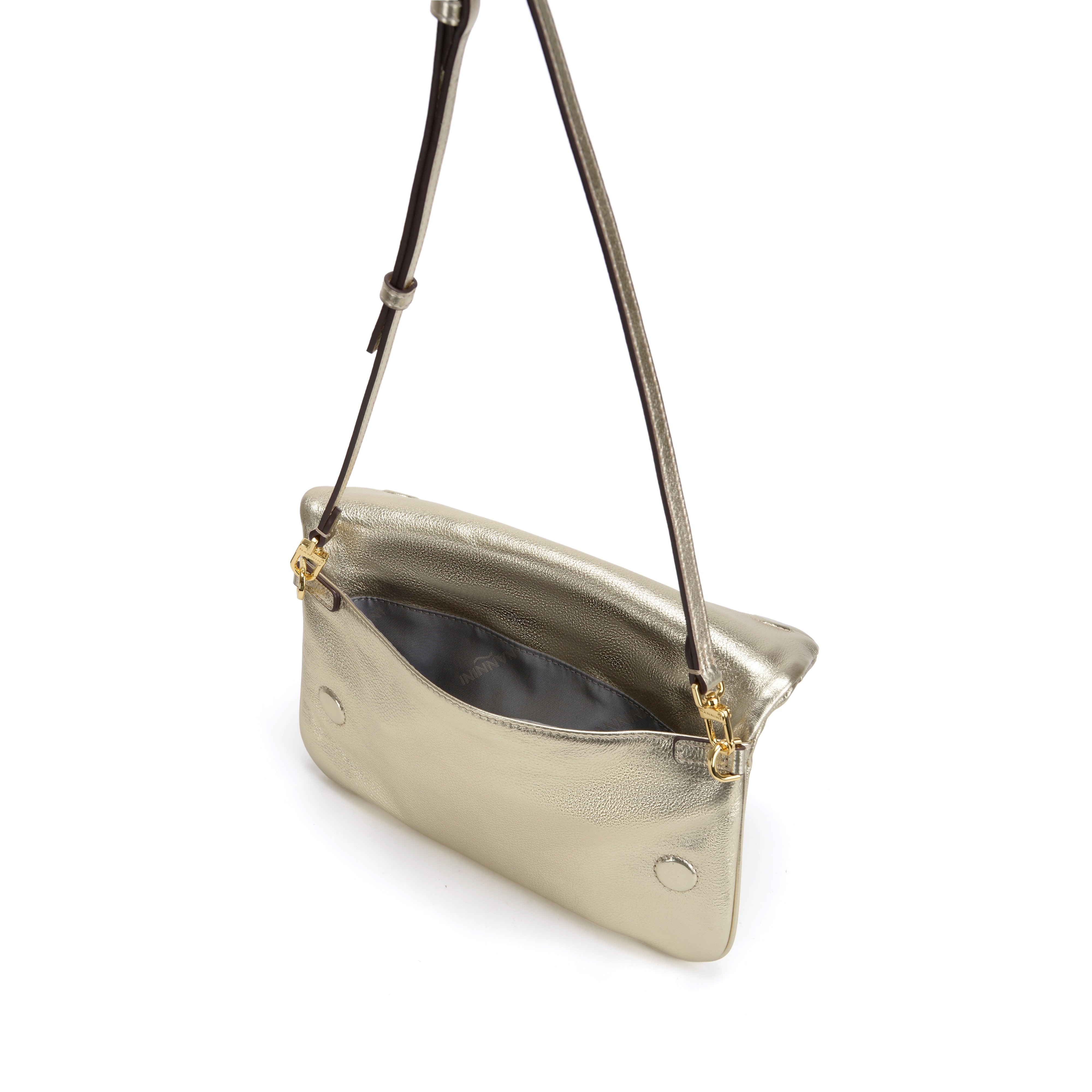 NANNINI Borsa a mano pelle martellata oro champagne media