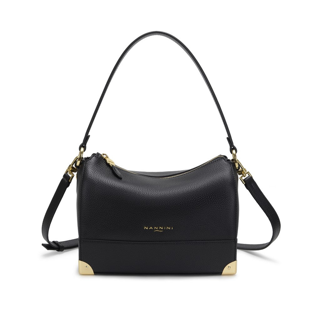NANNINI borsa spalla donna pelle martellata nera 19429