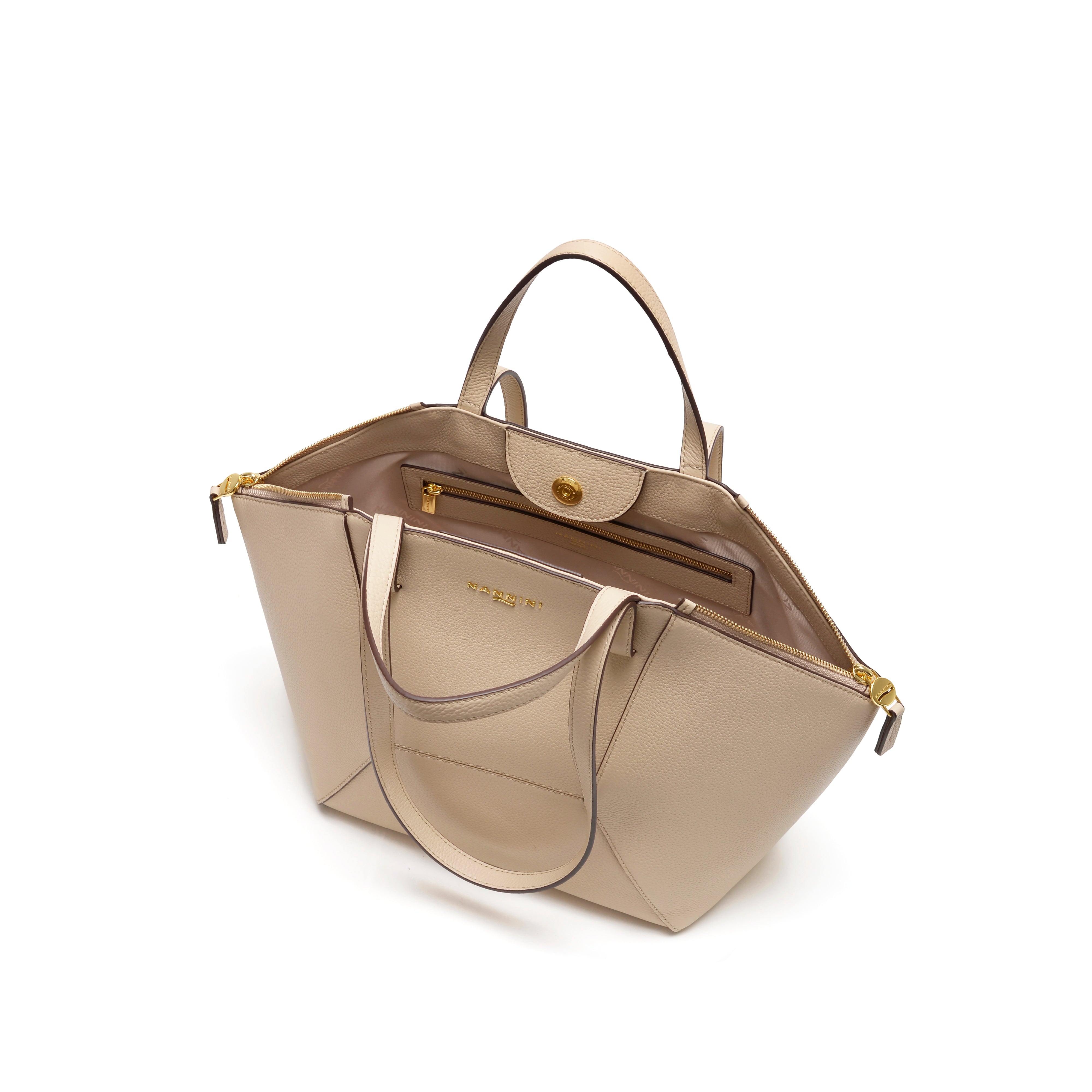 NANNINI borsa spalla donna beige pelle martellata logo grande