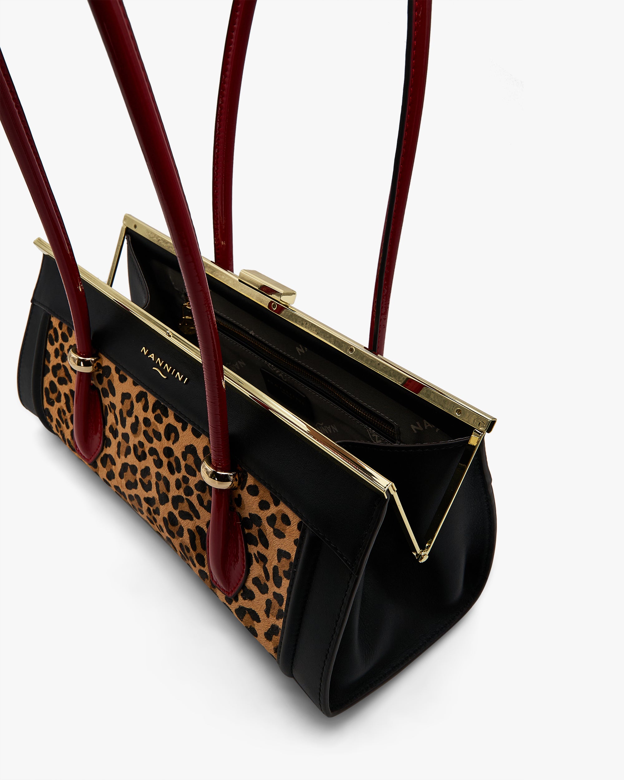 NANNINI Borsa a mano pelle martellata nera donna manici