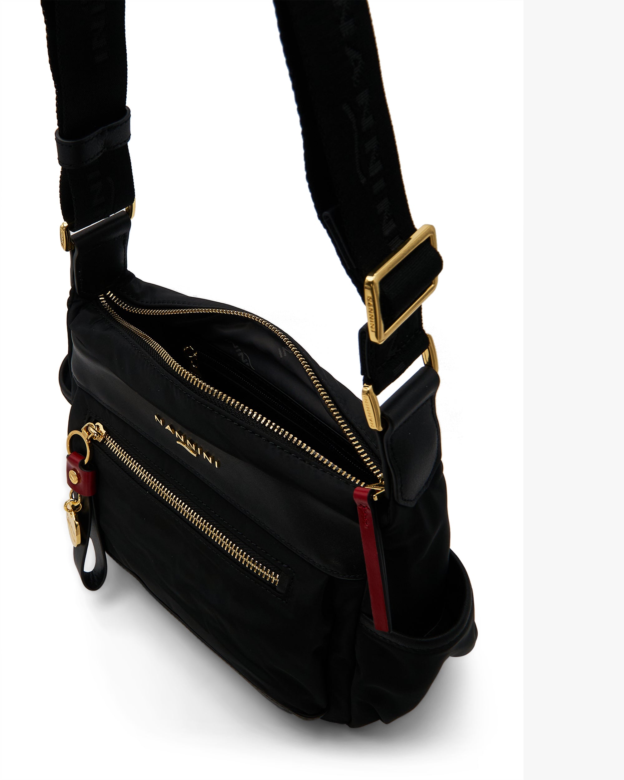 NANNINI tracolla semirigida pelle marrone saffiano chiusura oro