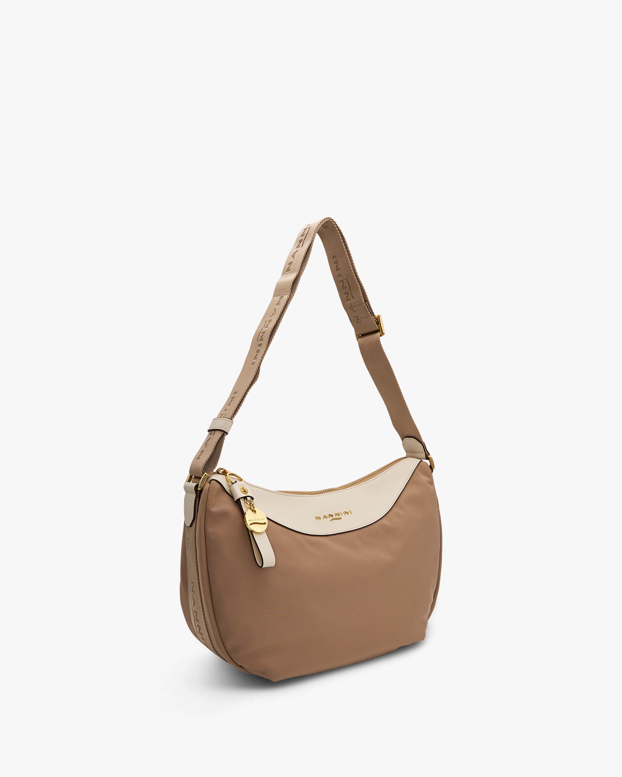 NANNINI bauletto martellata color cuoio piccola tracolla oro