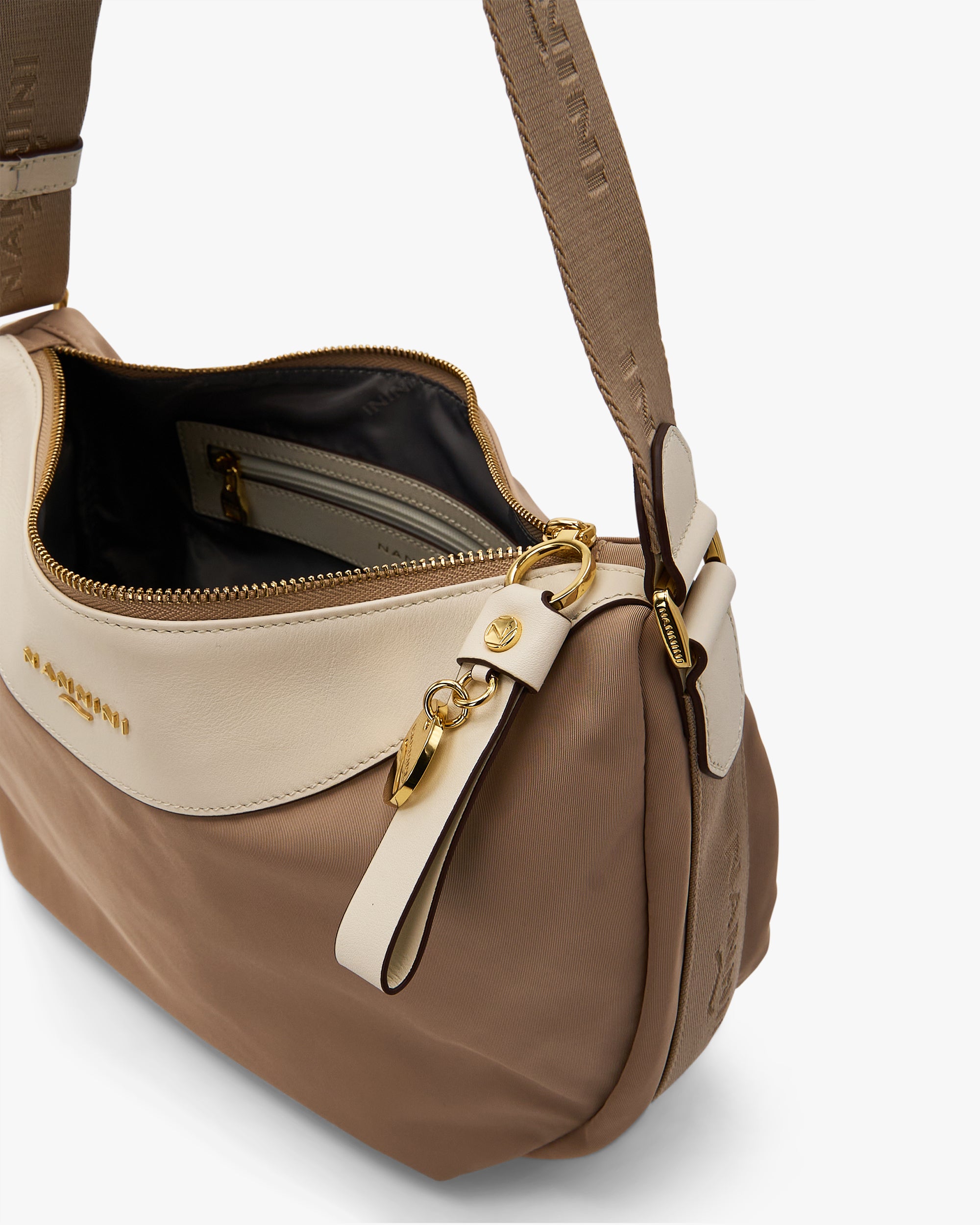 NANNINI tracolla pelle trapuntata cachi catena oro vintage