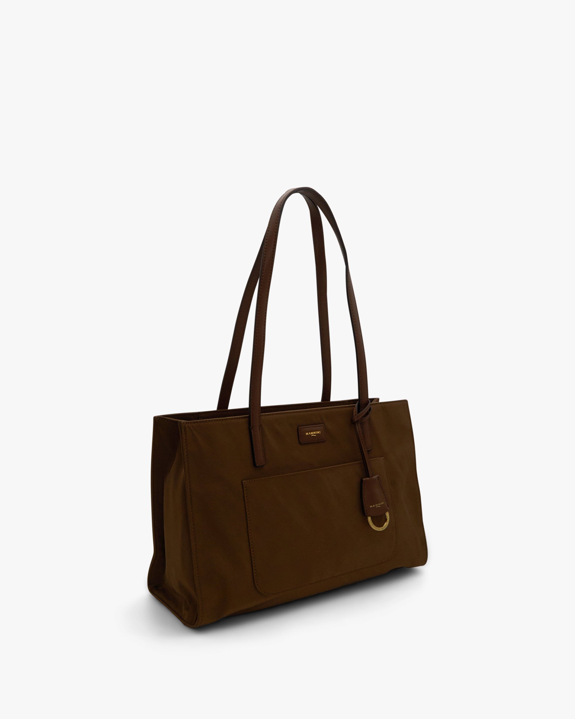 NANNINI borsa pelle liscia tracolla marrone chiusura patta oro