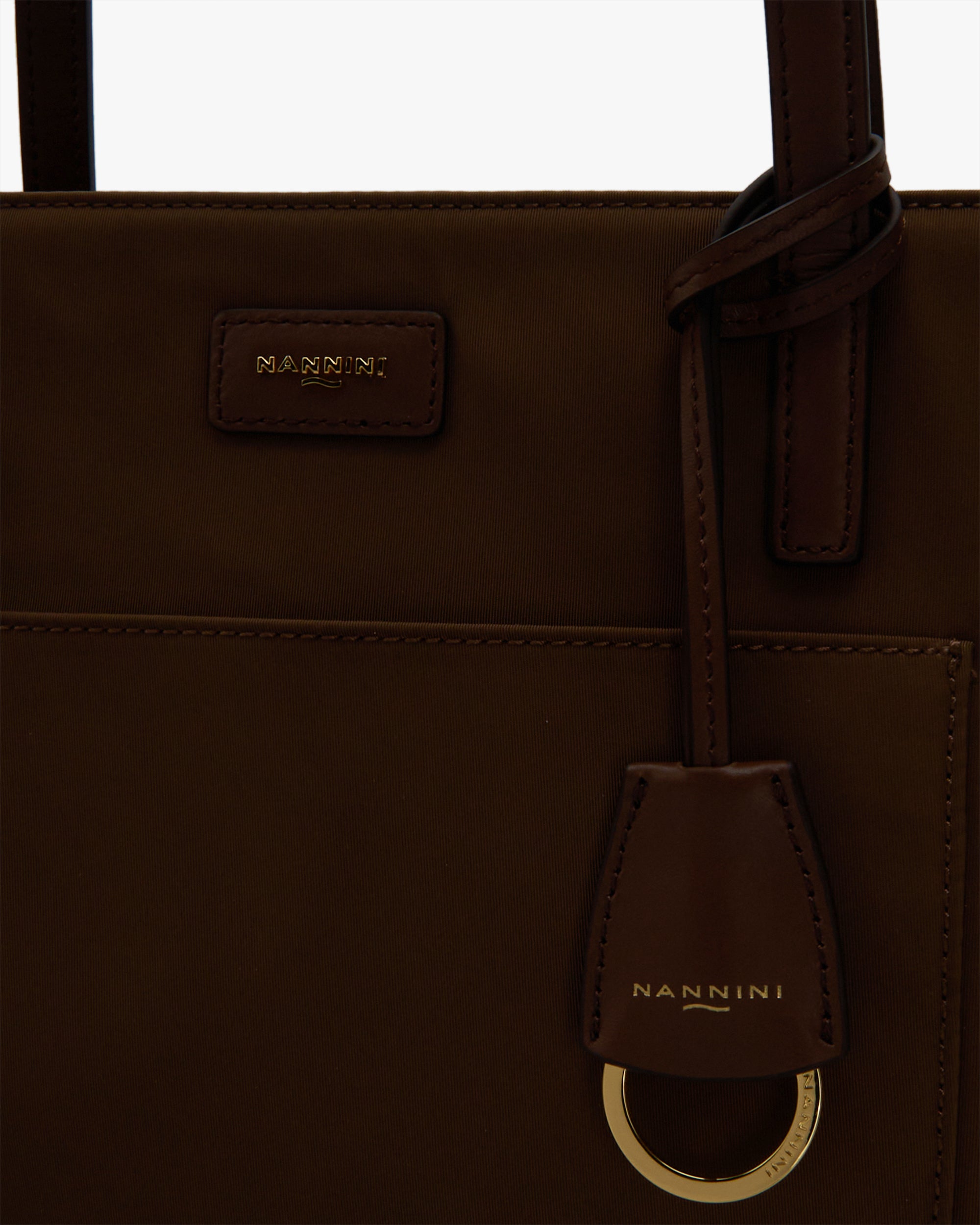 NANNINI clutch pelle goffrata lucida marrone tracolla catena