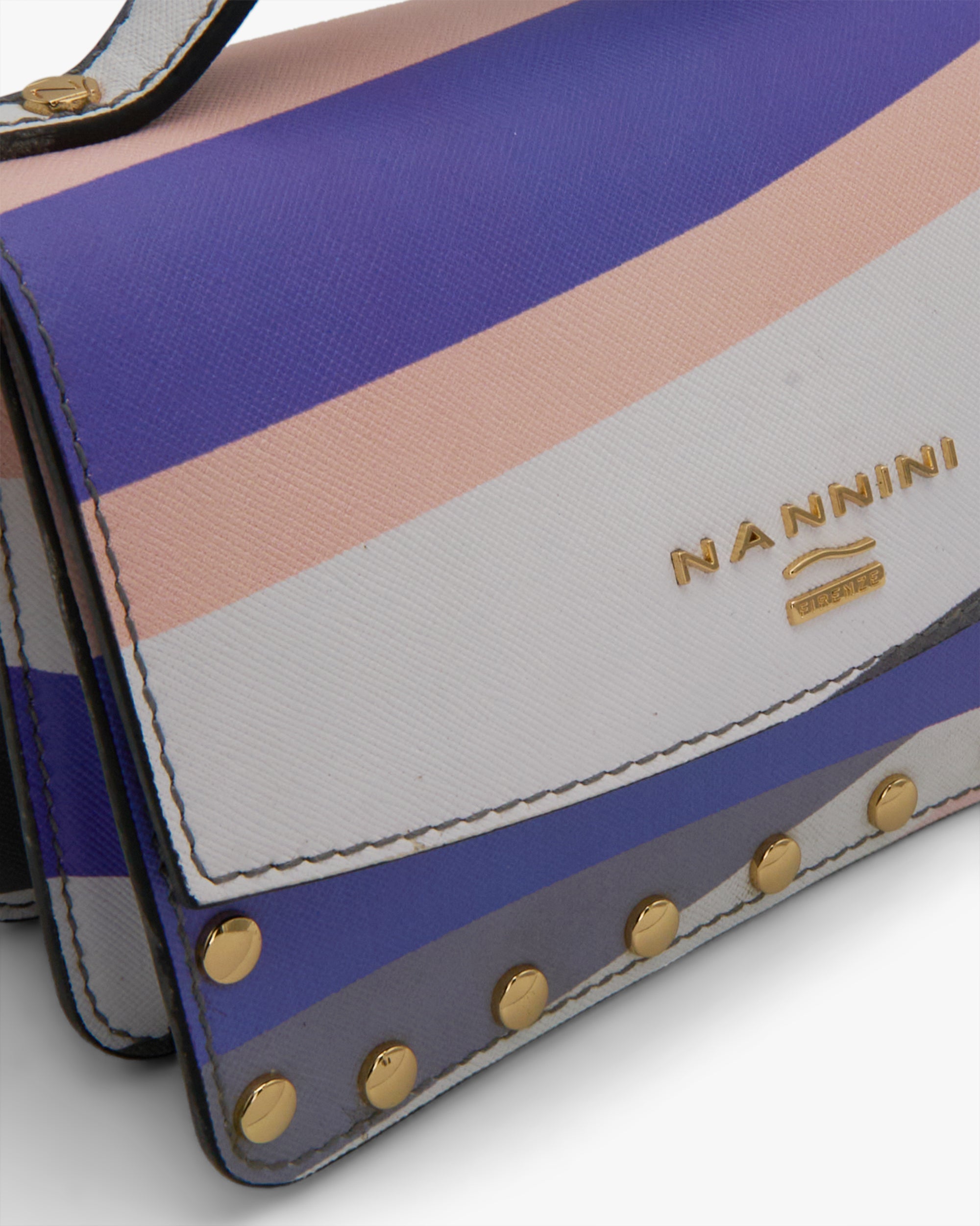 NANNINI borsa bauletto tessuto jacquard denim blu cuoio