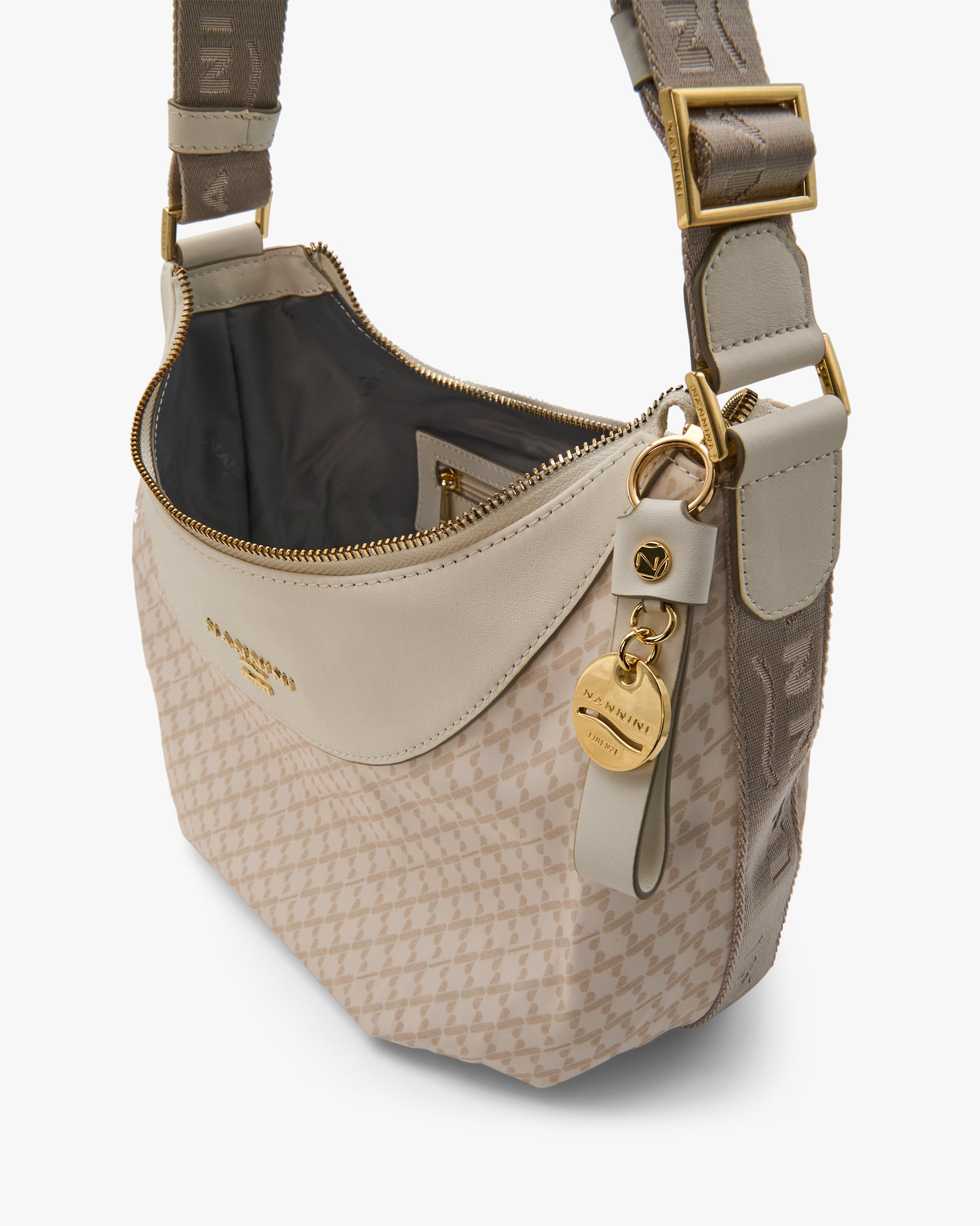 NANNINI borsa secchiello pelle martellata tracolla beige