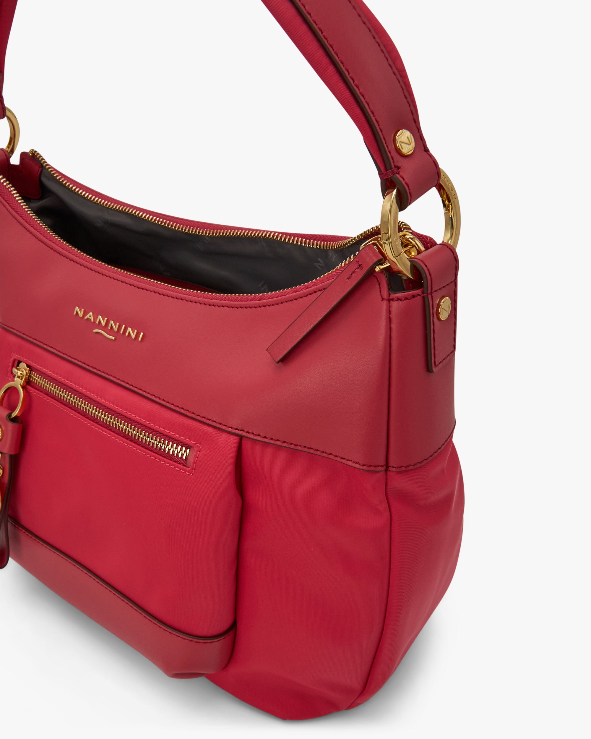 NANNINI borsa spalla donna pelle nero borchie grandi trapuntata