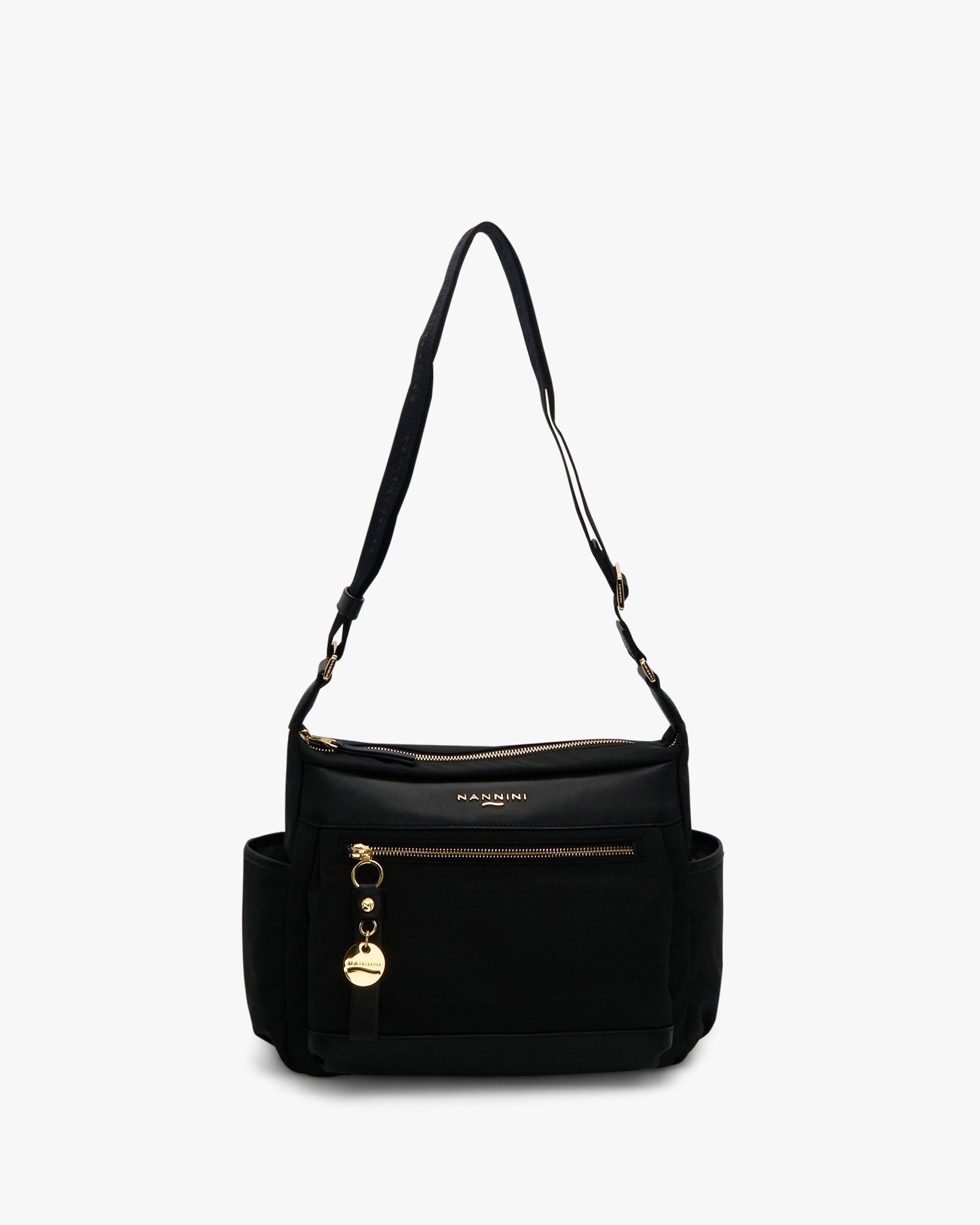 NANNINI borsa spalla martellata chiusura zip manico nera
