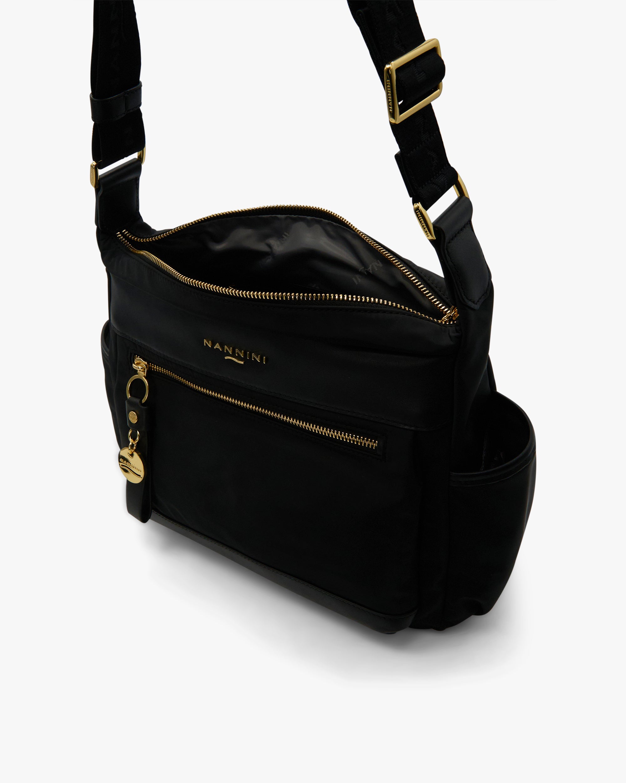 NANNINI bauletto pelle goffrata nero tracolla mano oro