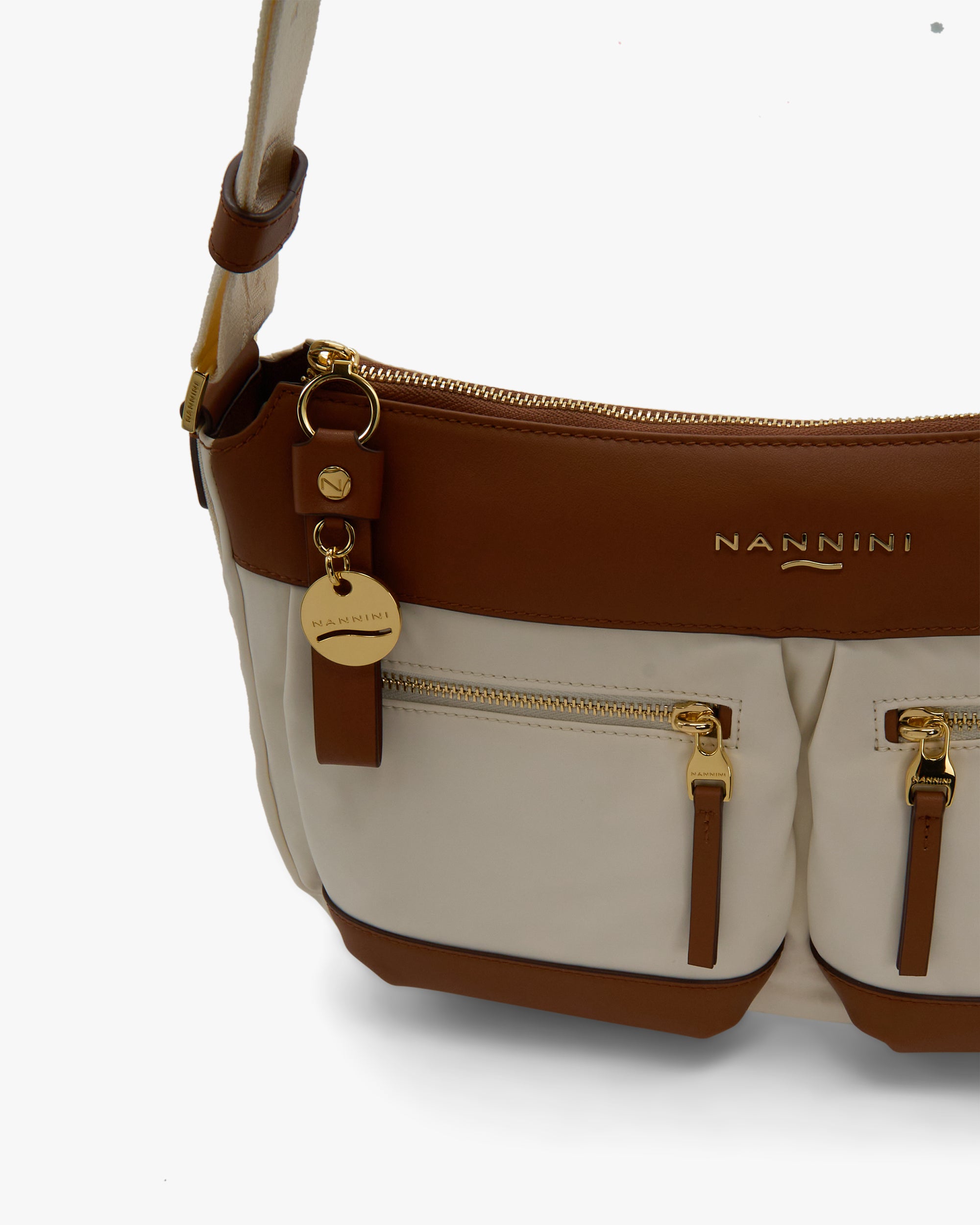 NANNINI borsa spalla martellata media marrone manici pelle