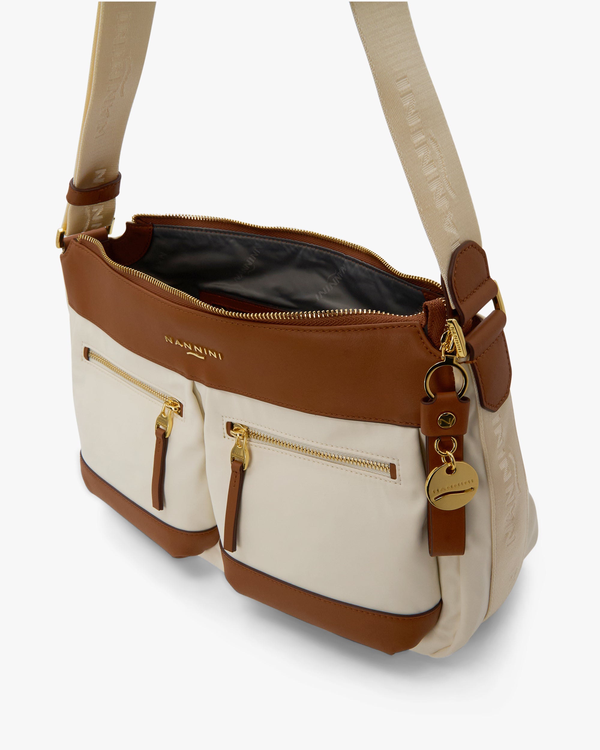 NANNINI tracolla pelle lucida marrone fibbia metallo oro