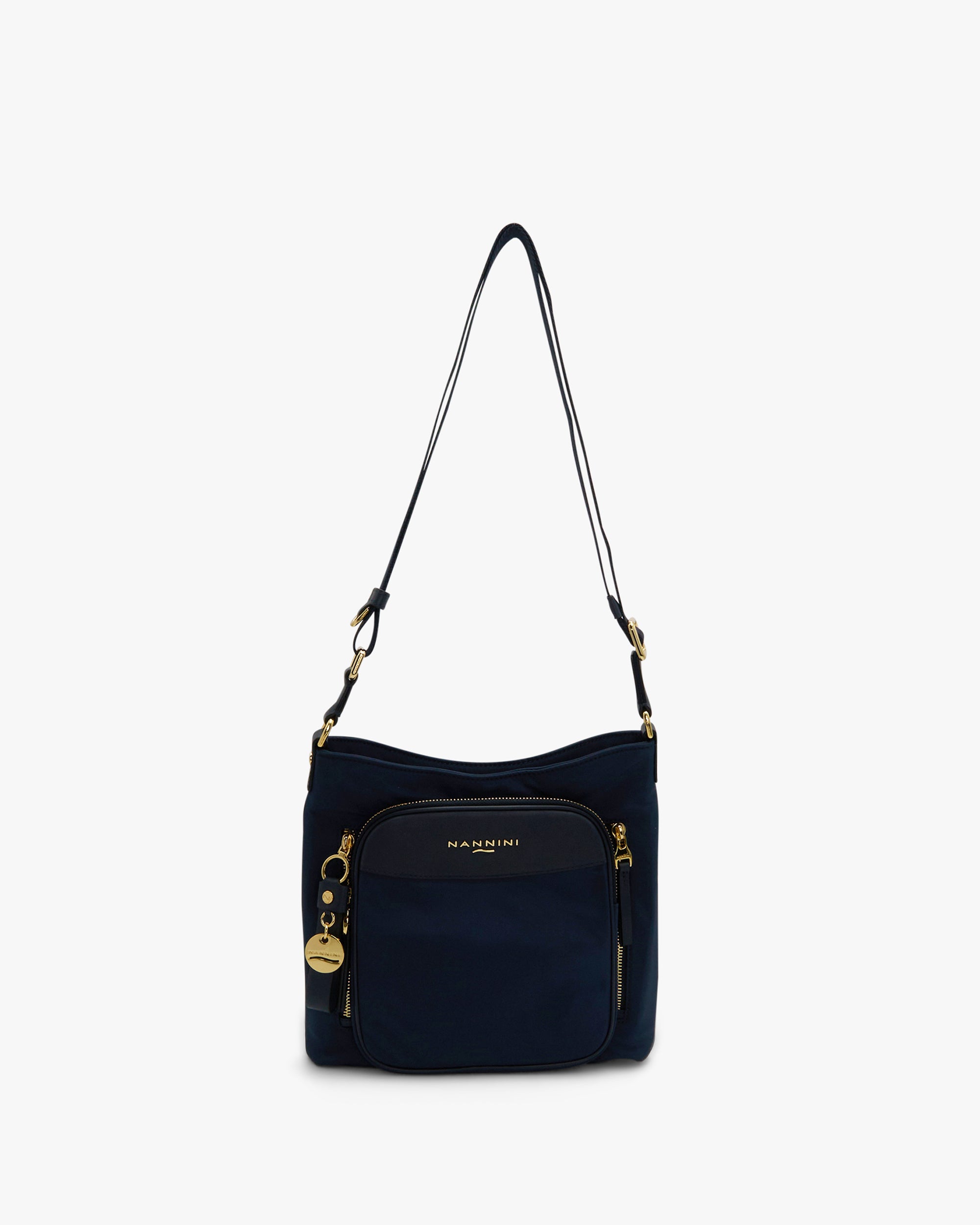 NANNINI borsa secchiello pelle marrone chiusura metallo frontale fibbia