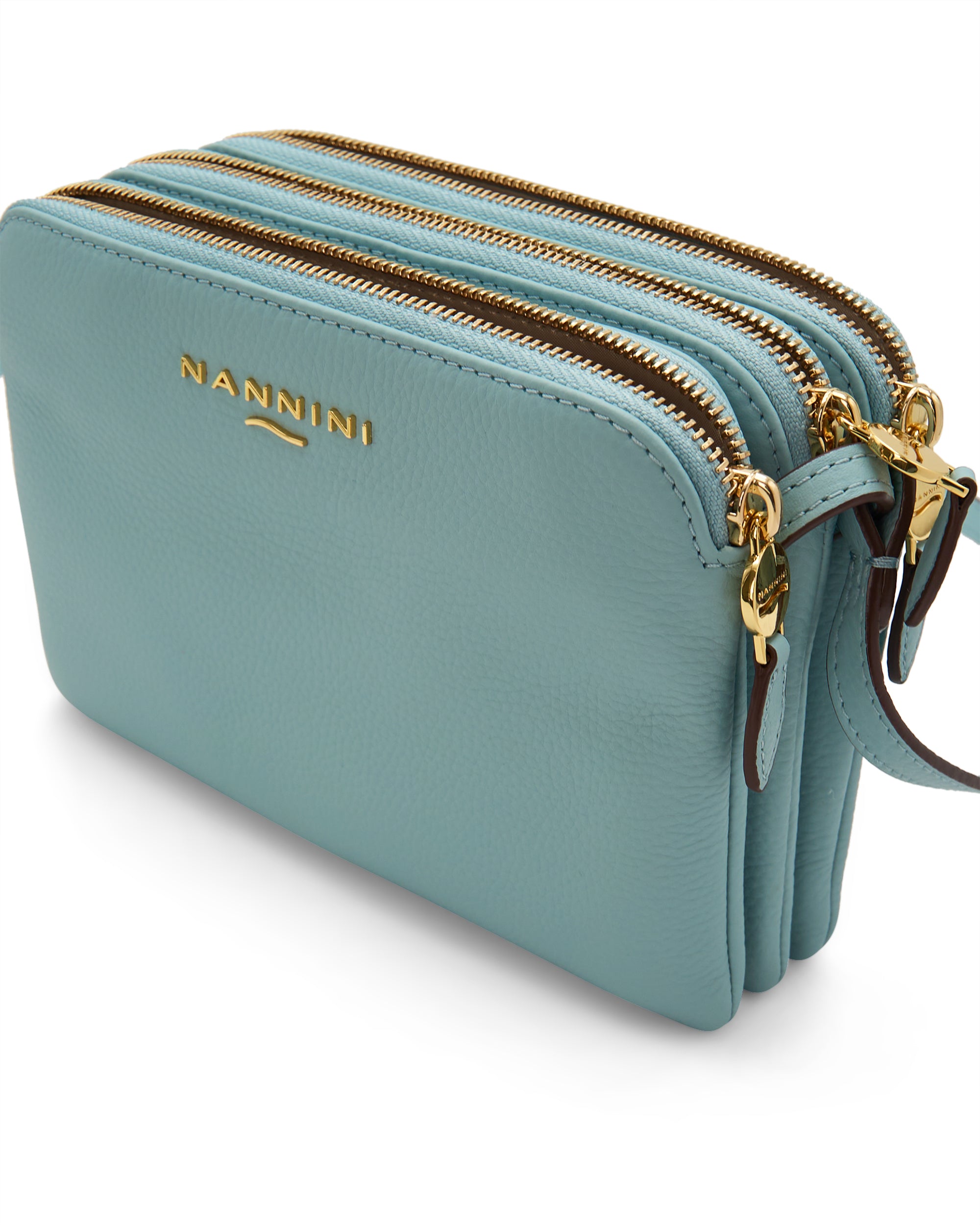 NANNINI Bauletto Pelle Martellata Marrone Chiusura Zip Manici