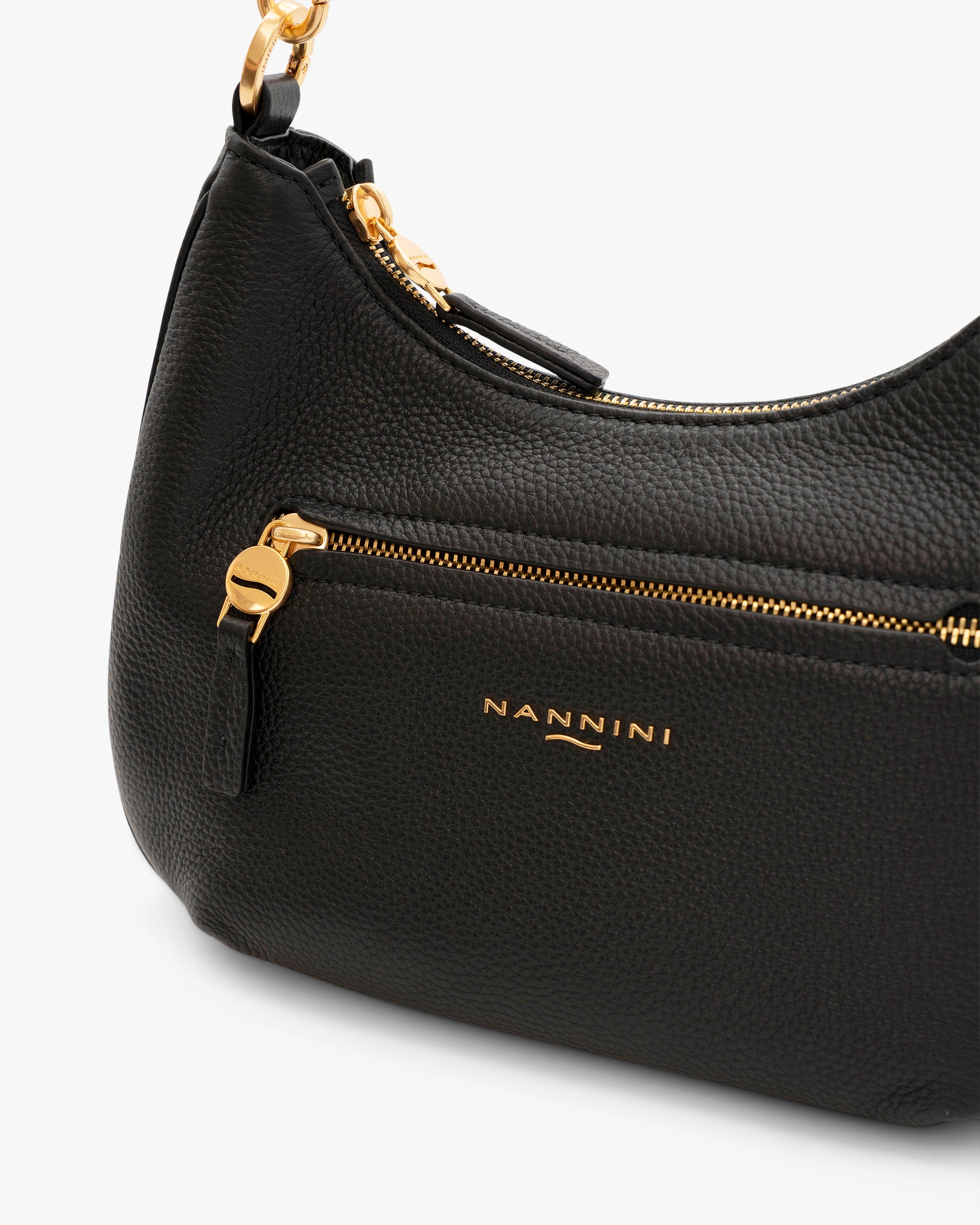 NANNINI borsa spalla donna pelle nero patta fibbia