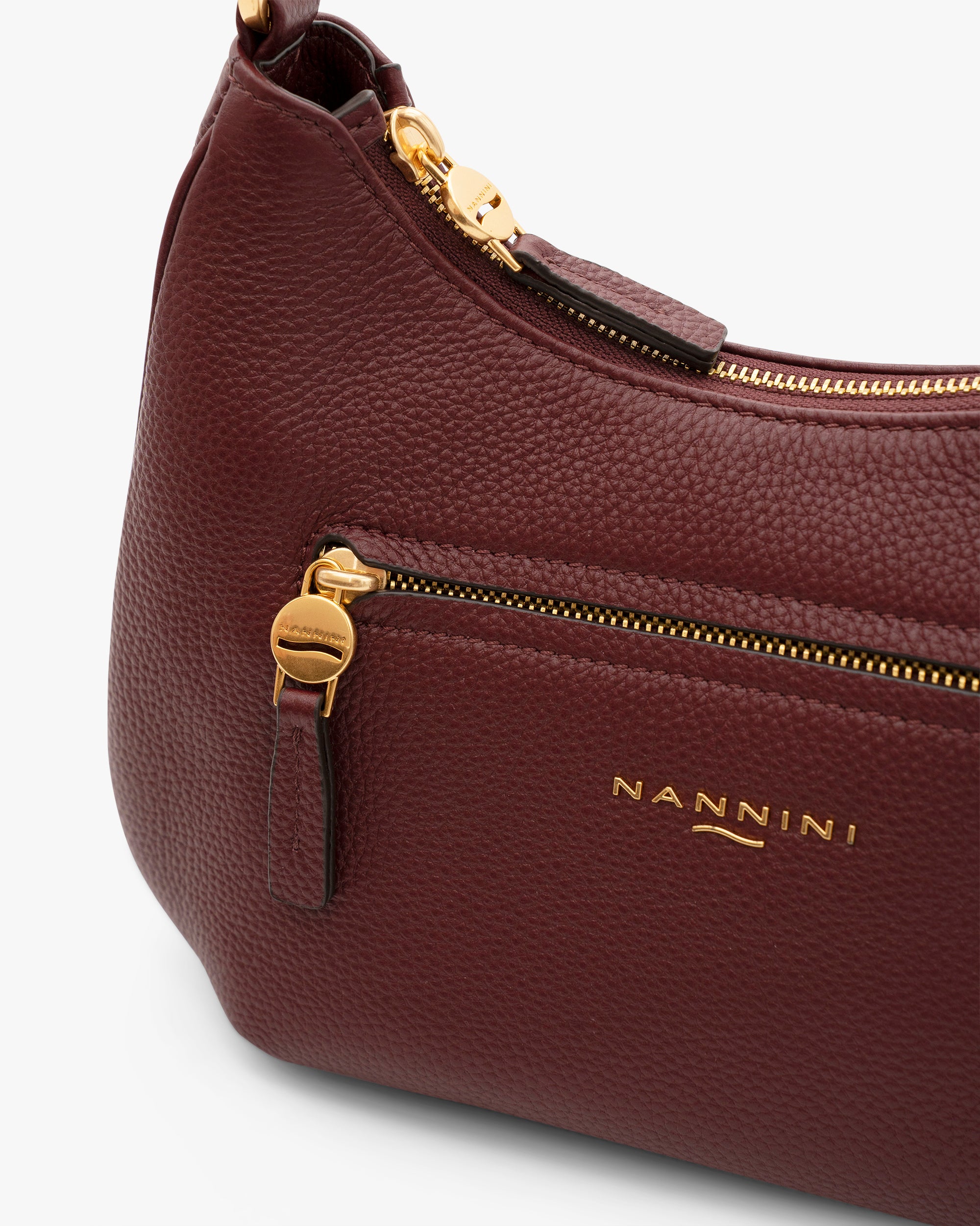 NANNINI pochette pelle martellata bordeaux con tracolla catena