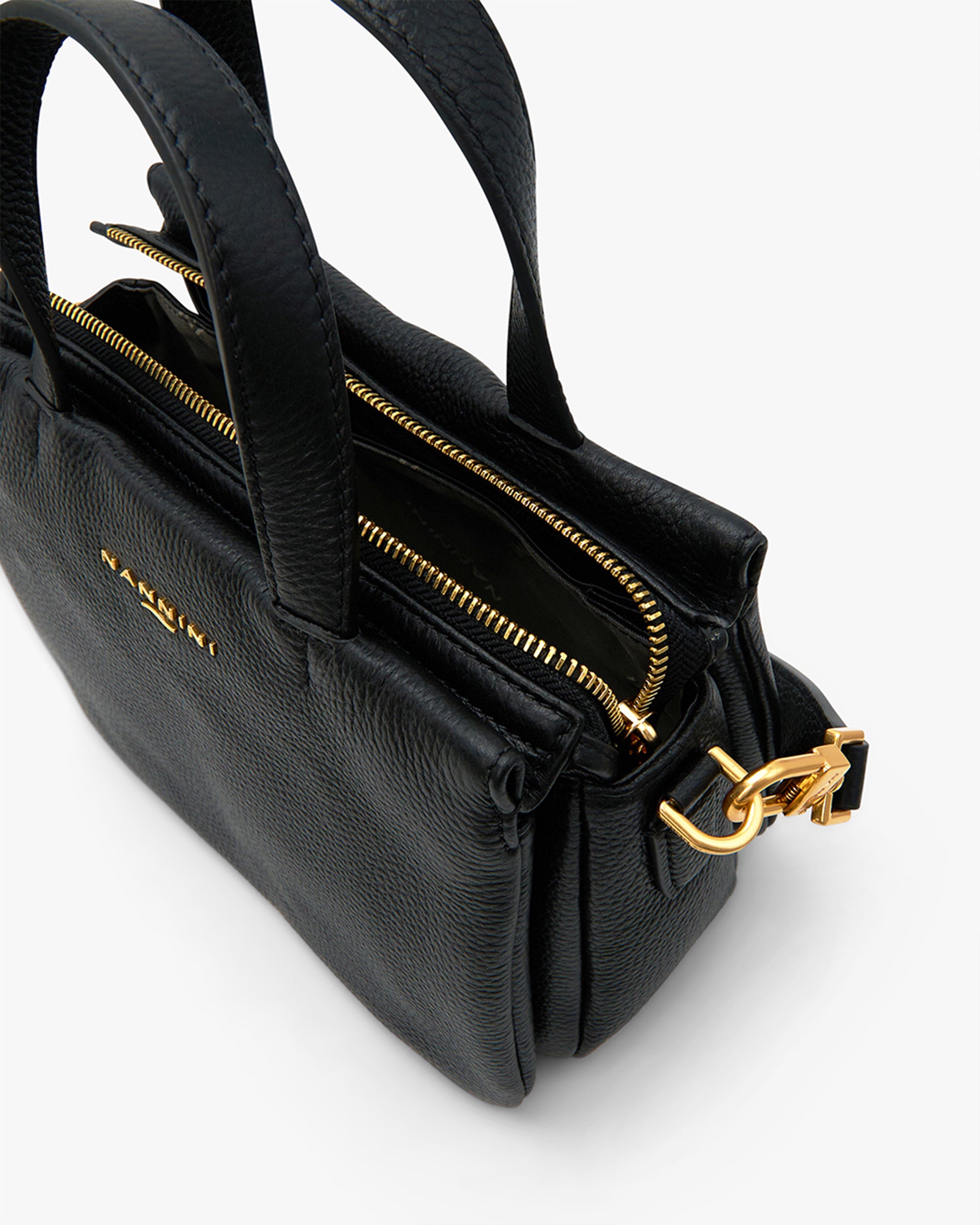 NANNINI borsa pelle liscia blu rigida manici tracolla