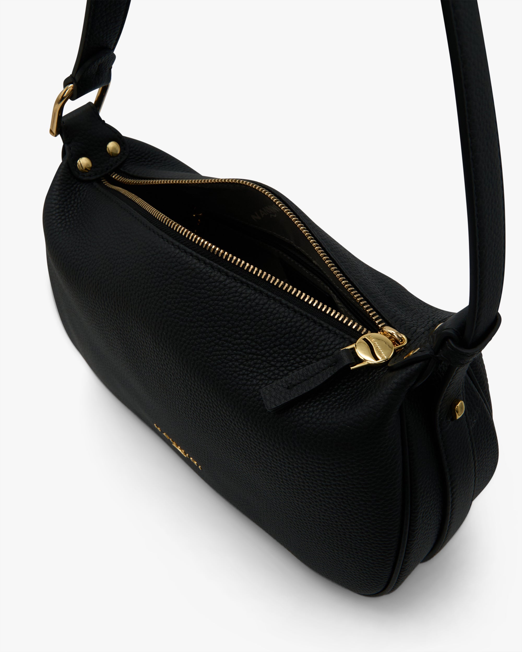 NANNINI tracolla pelle martellata con logo marrone catena