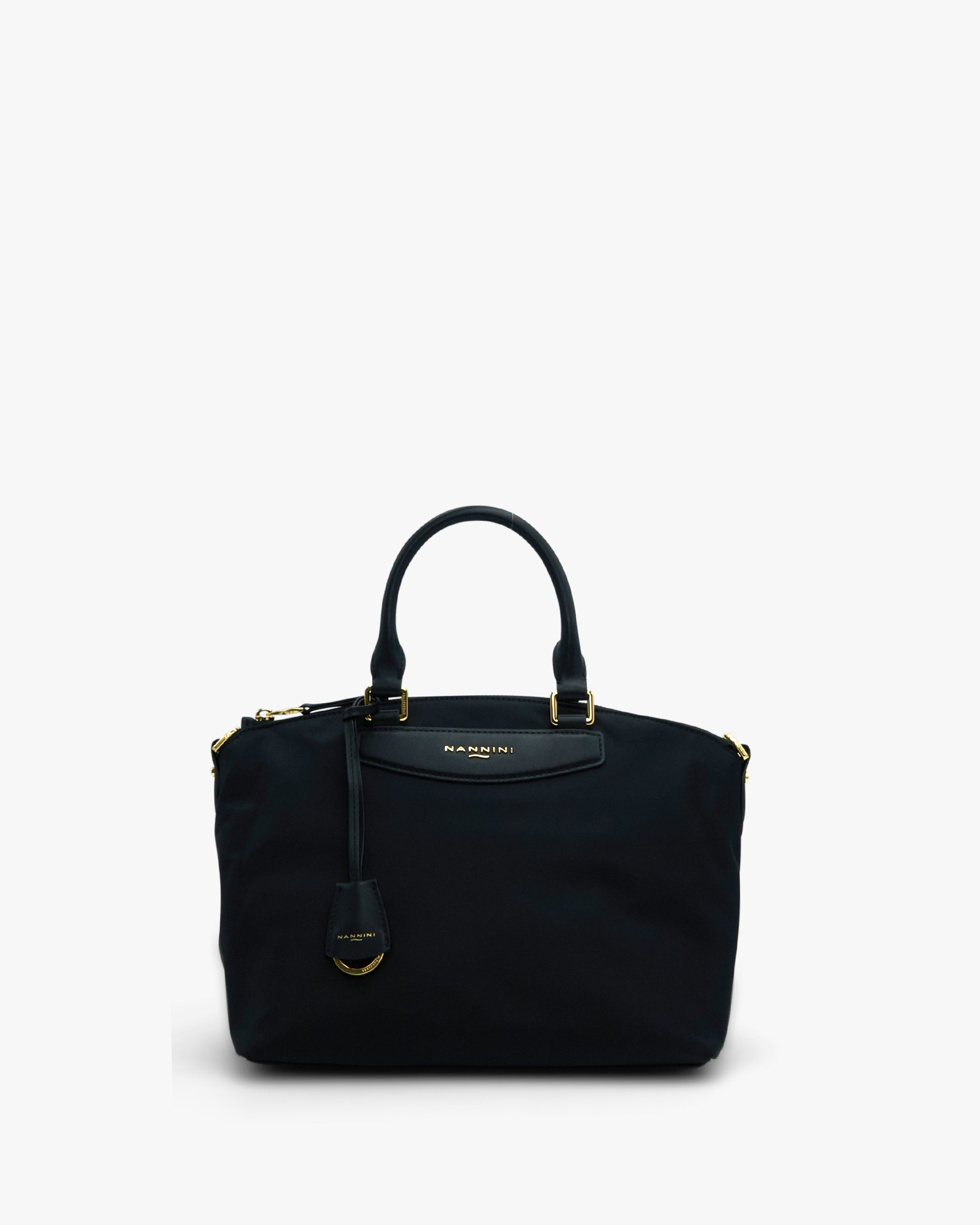 NANNINI Shopper pelle martellata nera logo tracolla media