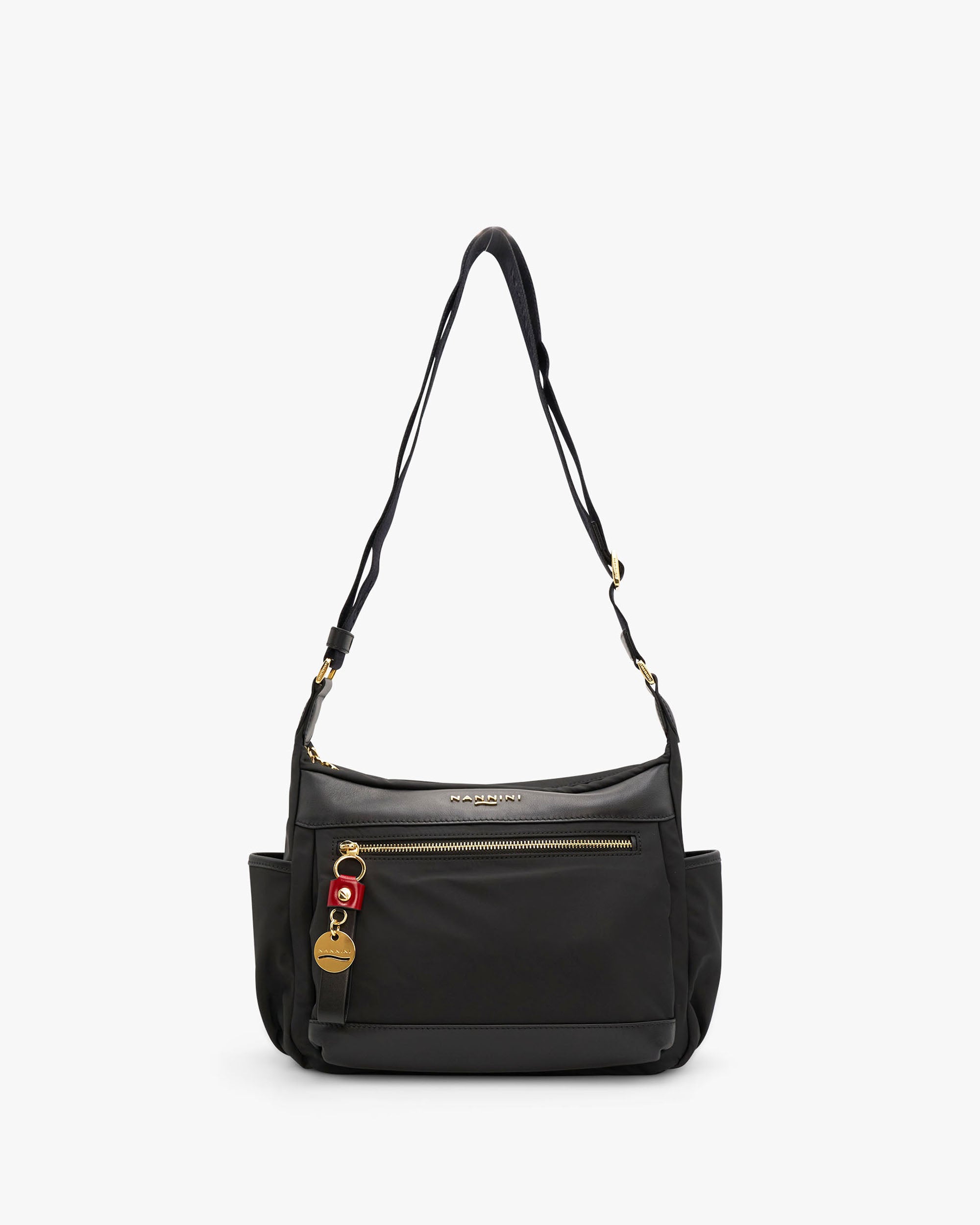 NANNINI borsa spalla donna pelle nero borchie grandi