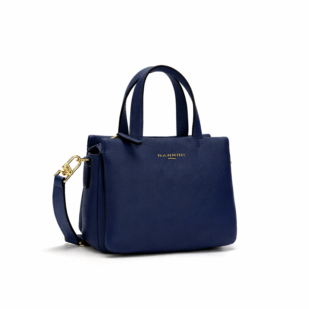 NANNINI Bauletto Ecopelle Martellata Marrone Doppi Manici Cerniera Dorata