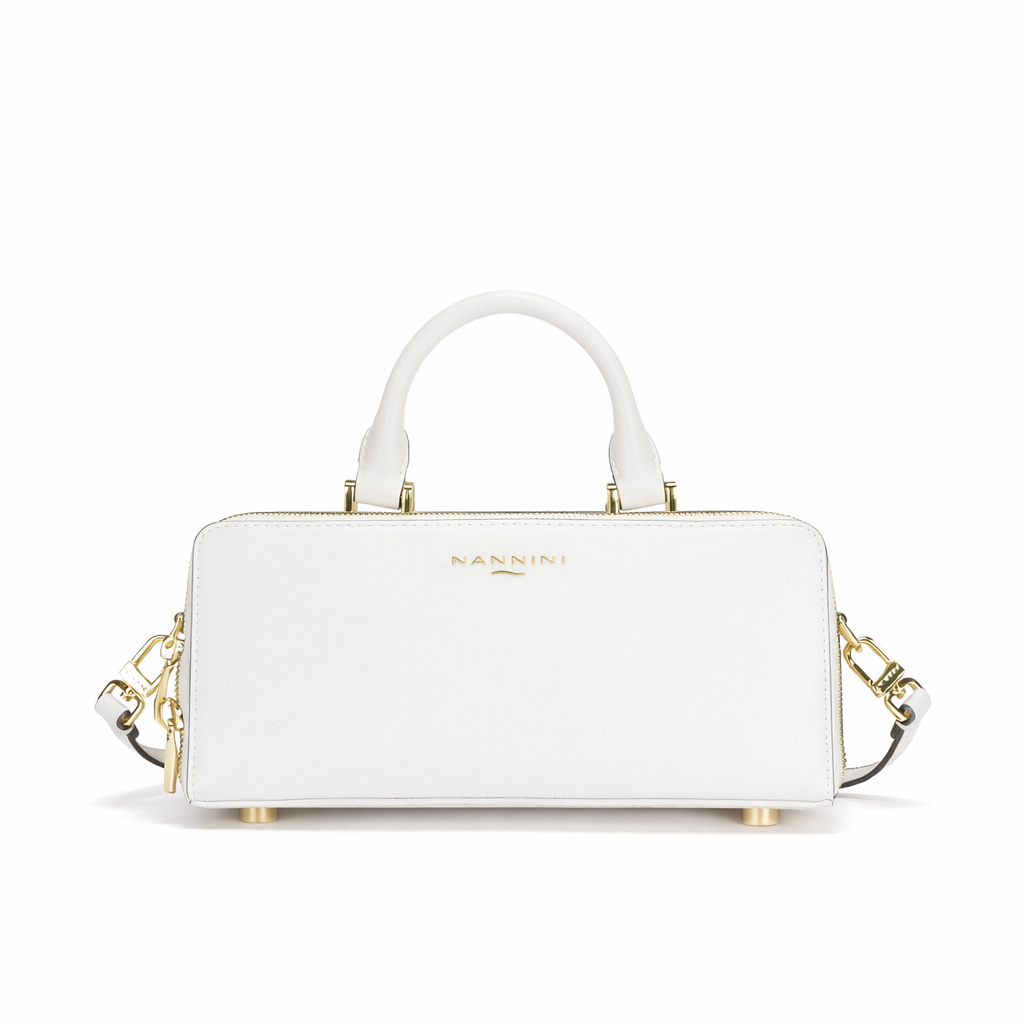 NANNINI borsa secchiello pelle marrone manico intrecciato logo oro