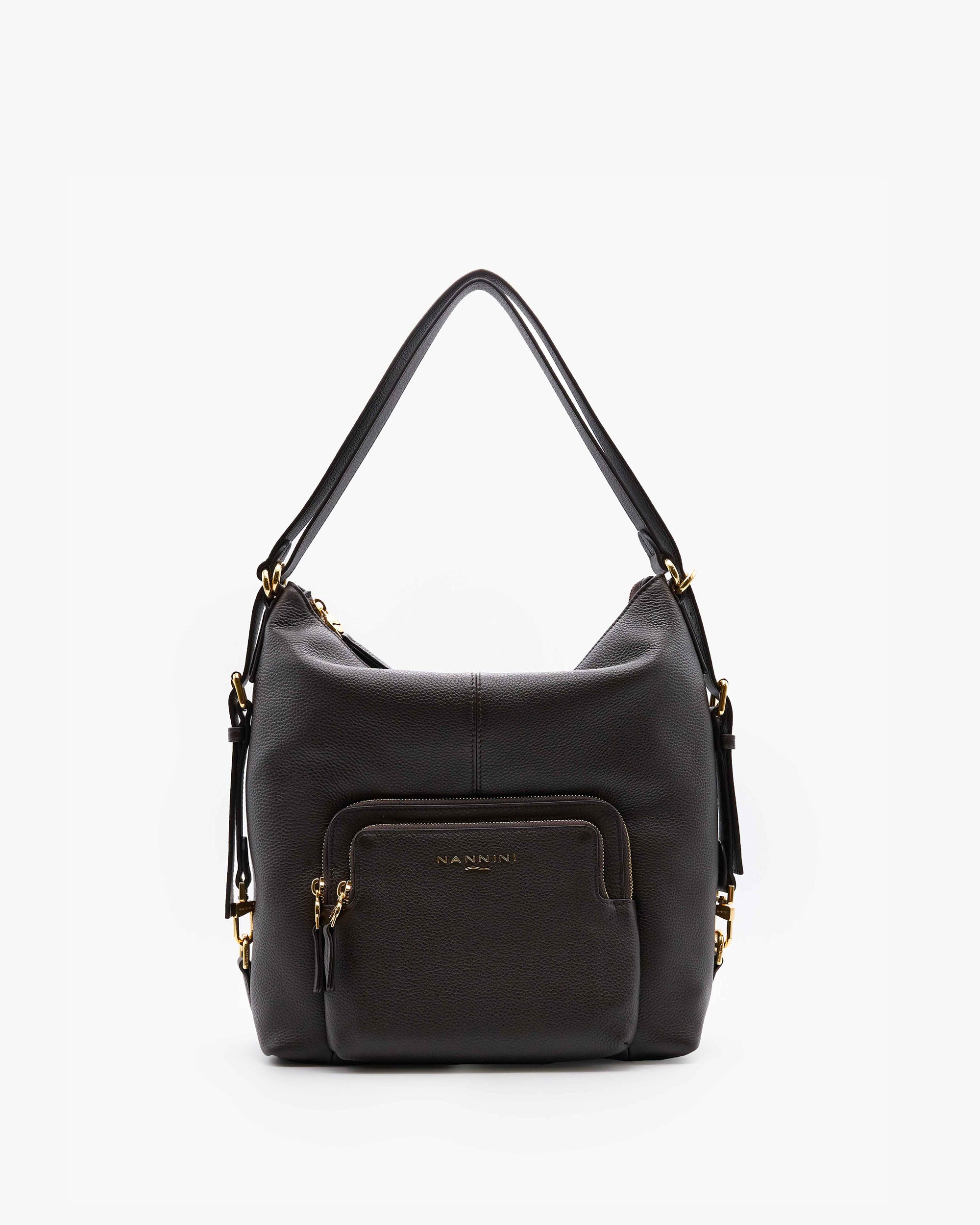 NANNINI borsa spalla donna pelle liscia cuoio marrone