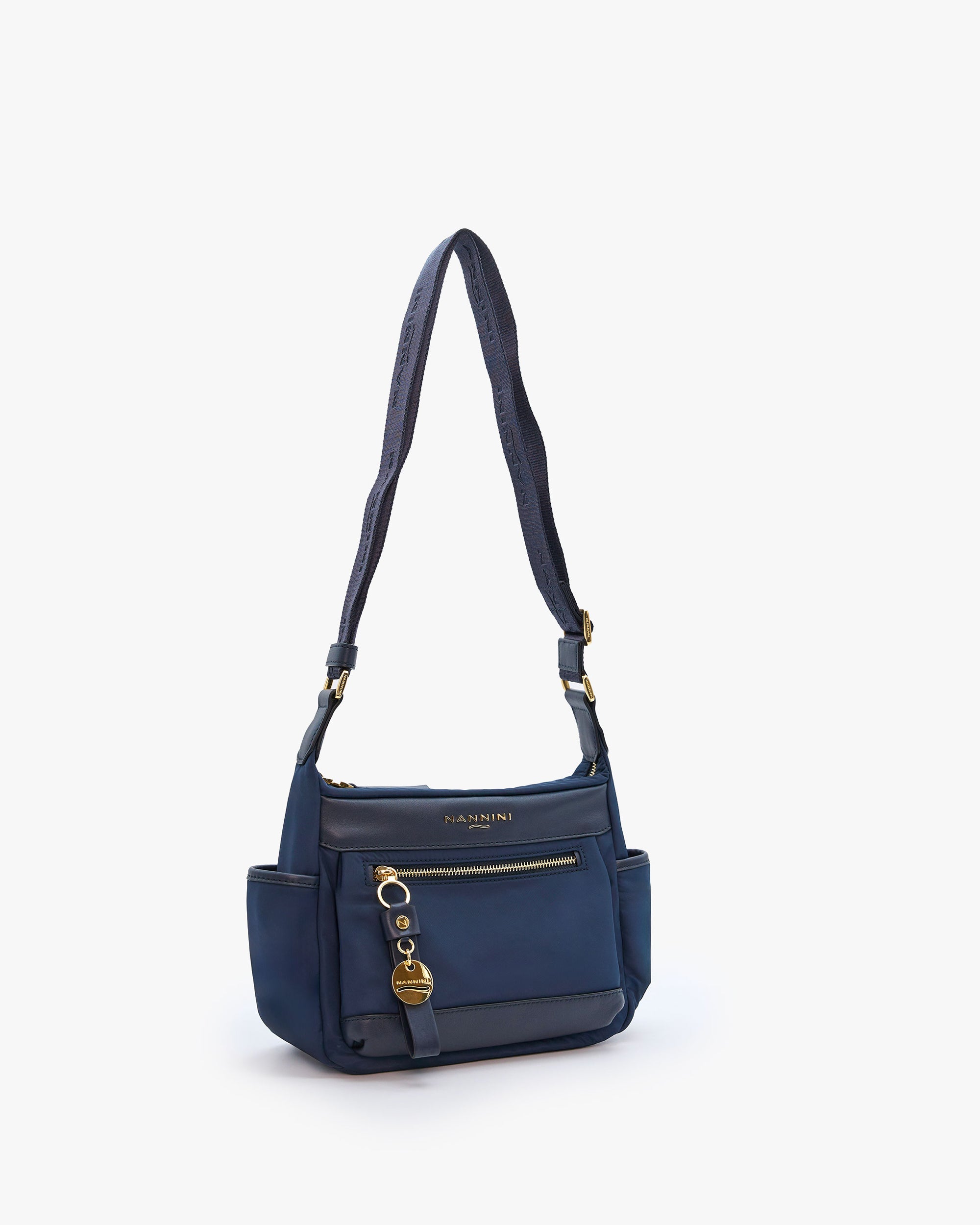 NANNINI tracolla nera pelle effetto coccodrillo manico catena