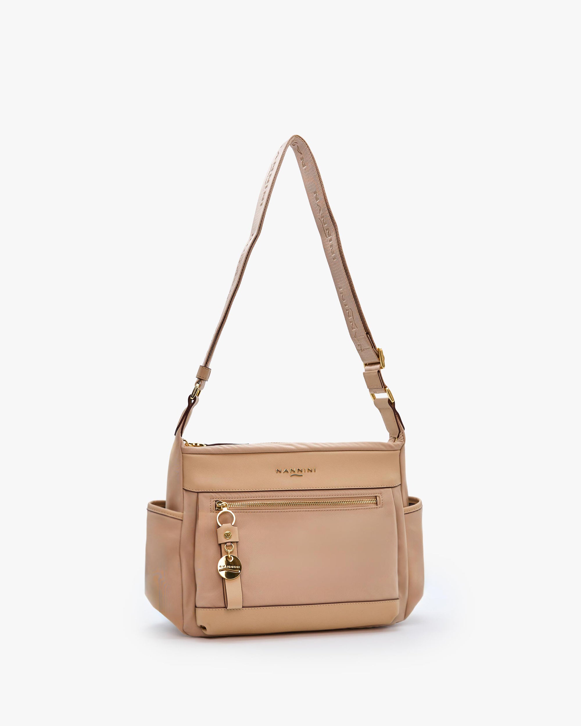 NANNINI borsa spalla donna pelle martellata marrone chiara