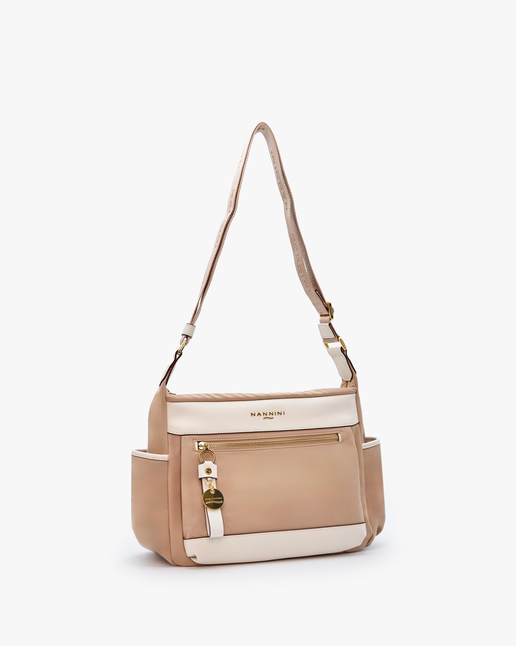 NANNINI Borsa a Mano Pelle Martellata Marrone Chiusura Zip