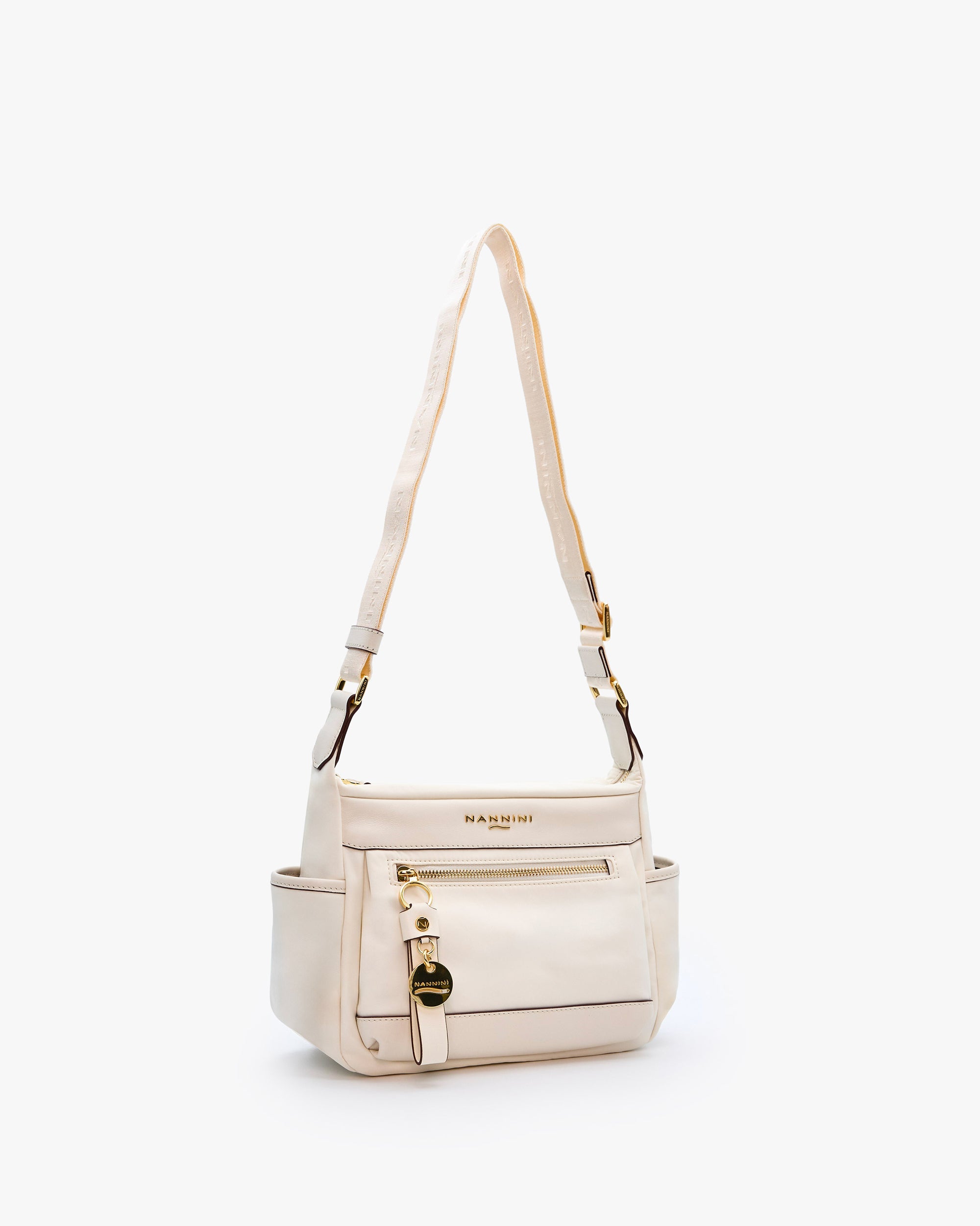 NANNINI borsa spalla donna pelle martellata marrone chiara manici